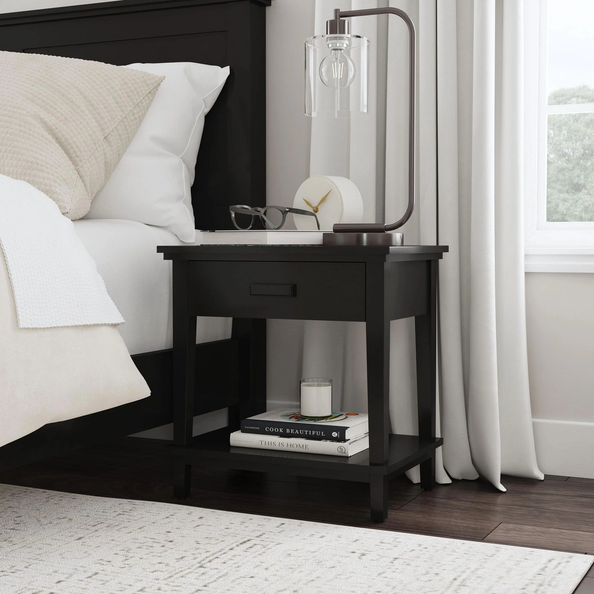 Homestyles Oak Park Black Wood Nightstand