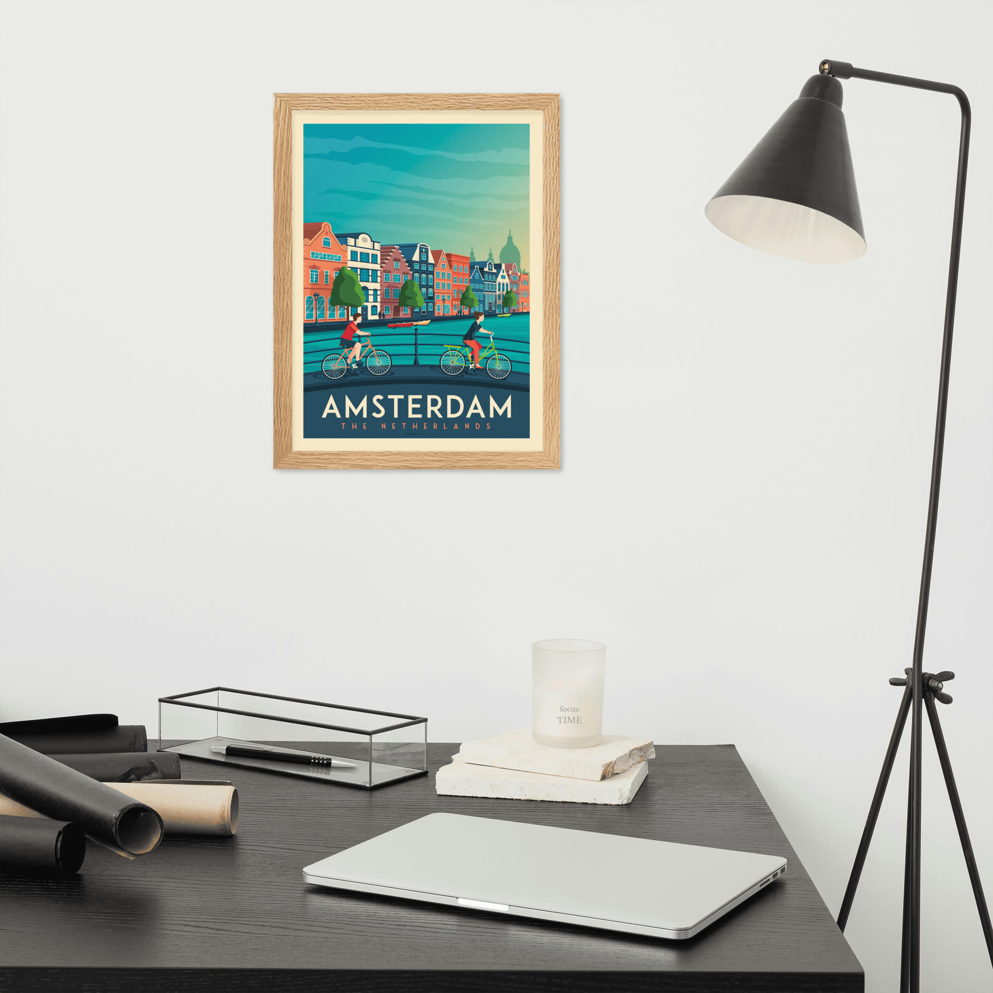 - Affiche Amsterdam Pays-Bas avec Cadre (bois) 21x29,7 cm