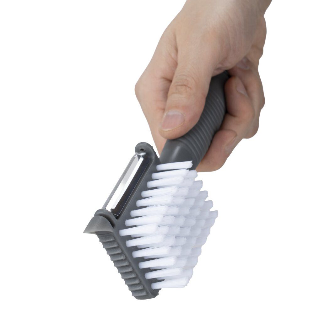 Brosse multifonction ustensile cuisine 5en1 acier et plastique gris L18,5cm