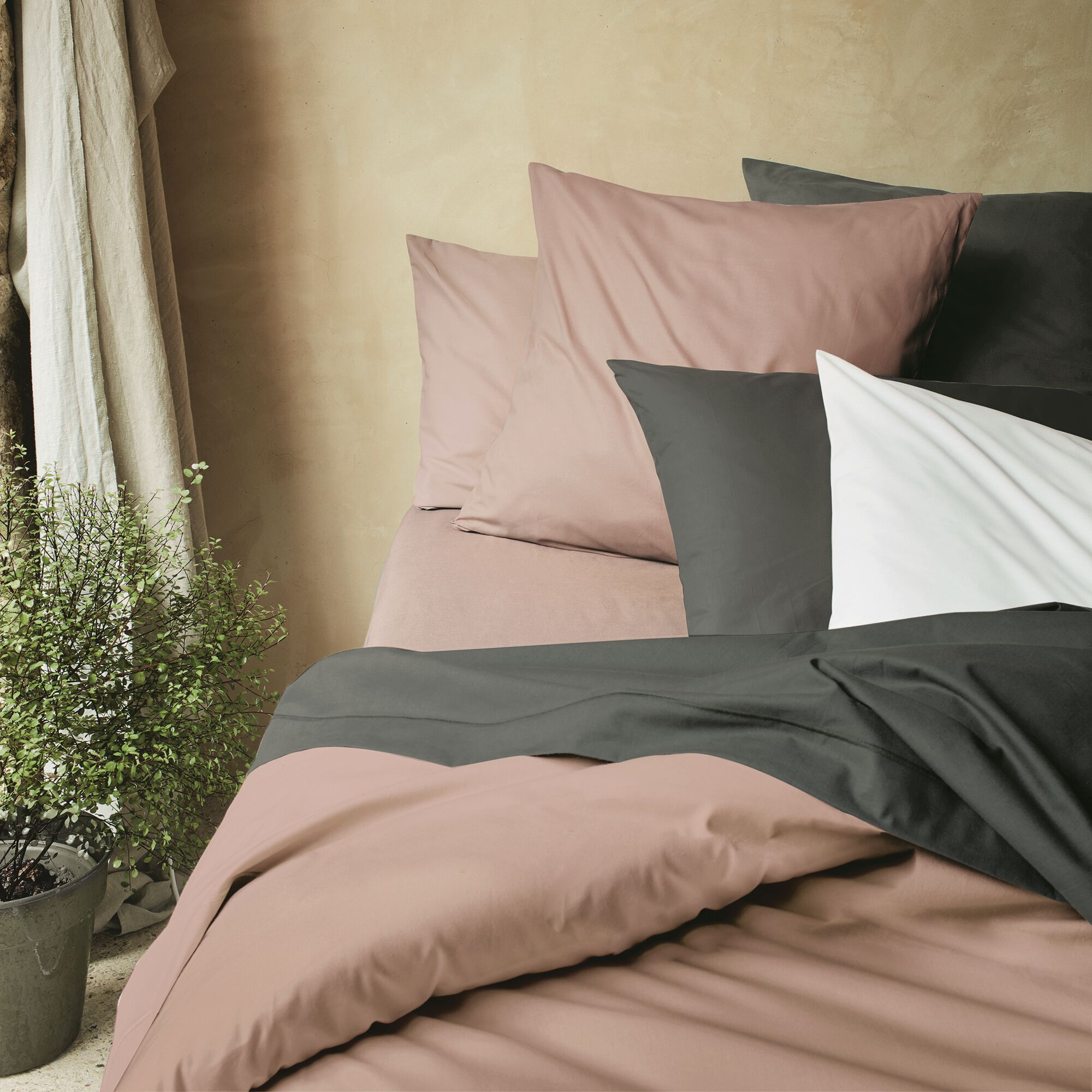 CALANQUES - Linge de lit uni en coton - rose rosa