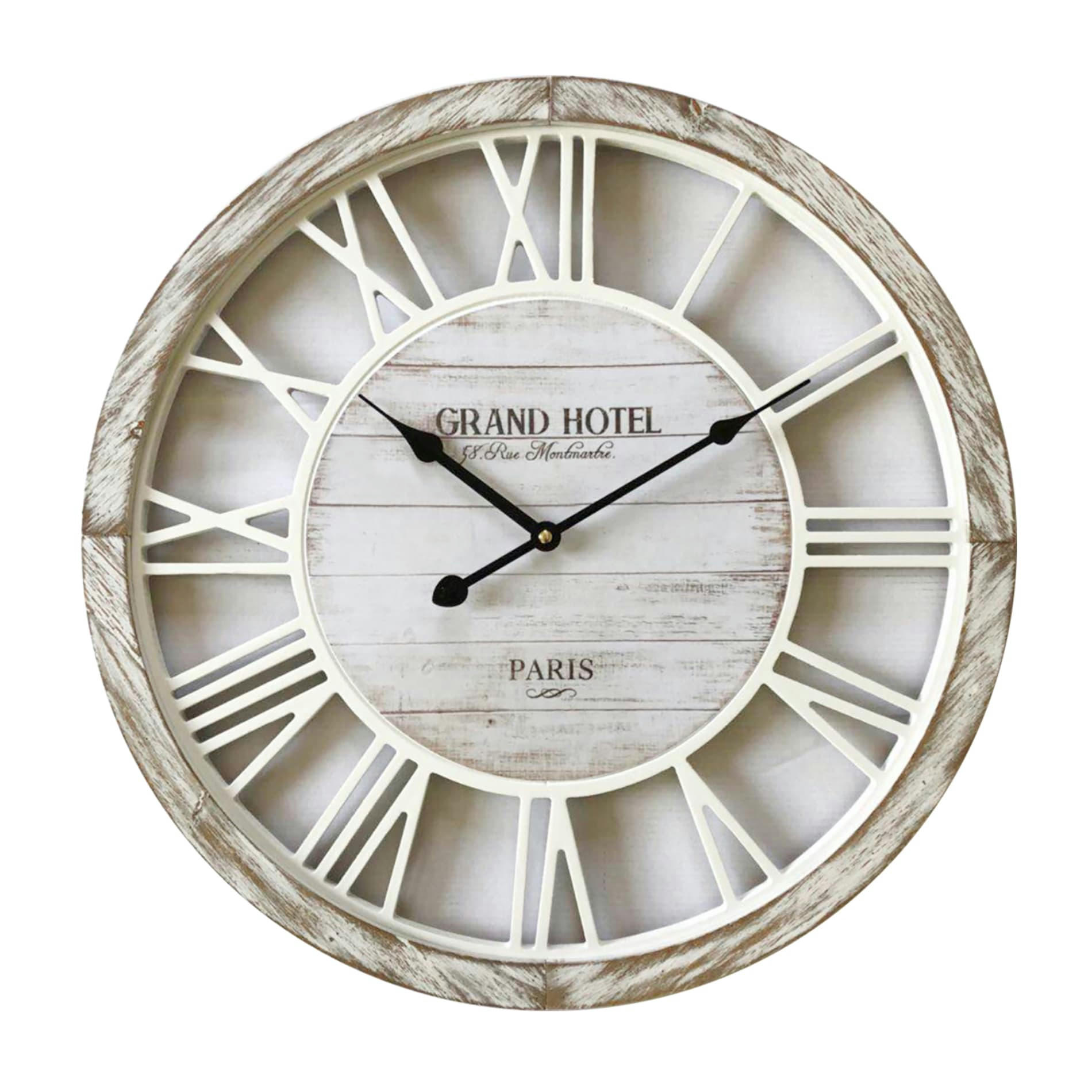- Horloge murale à chiffres romains bois métal blanc et beige ø 50 cm
