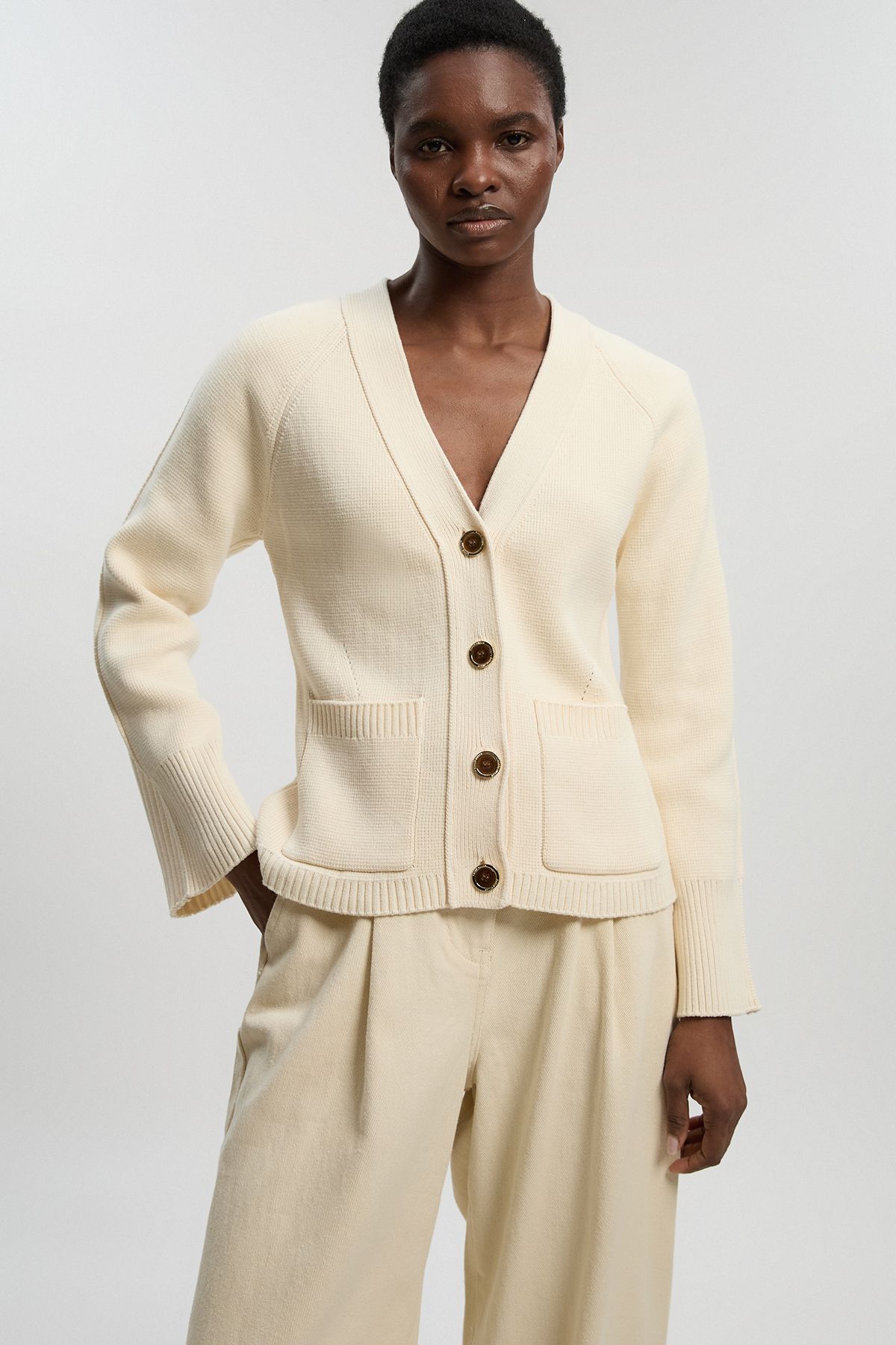 KarenMillen Petite Cotton Knitted Button Cardigan