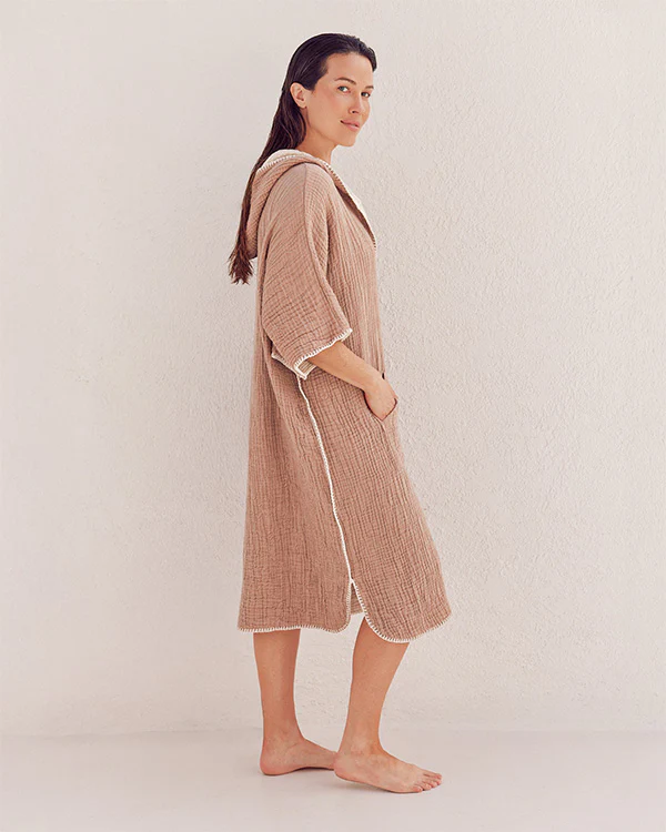 Falta Gauze Hooded Poncho - Warm Taupe
