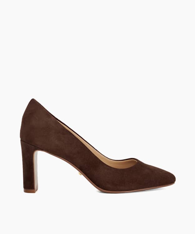 Arriving Brown - Wide Fit High Block Heel Court Shoes