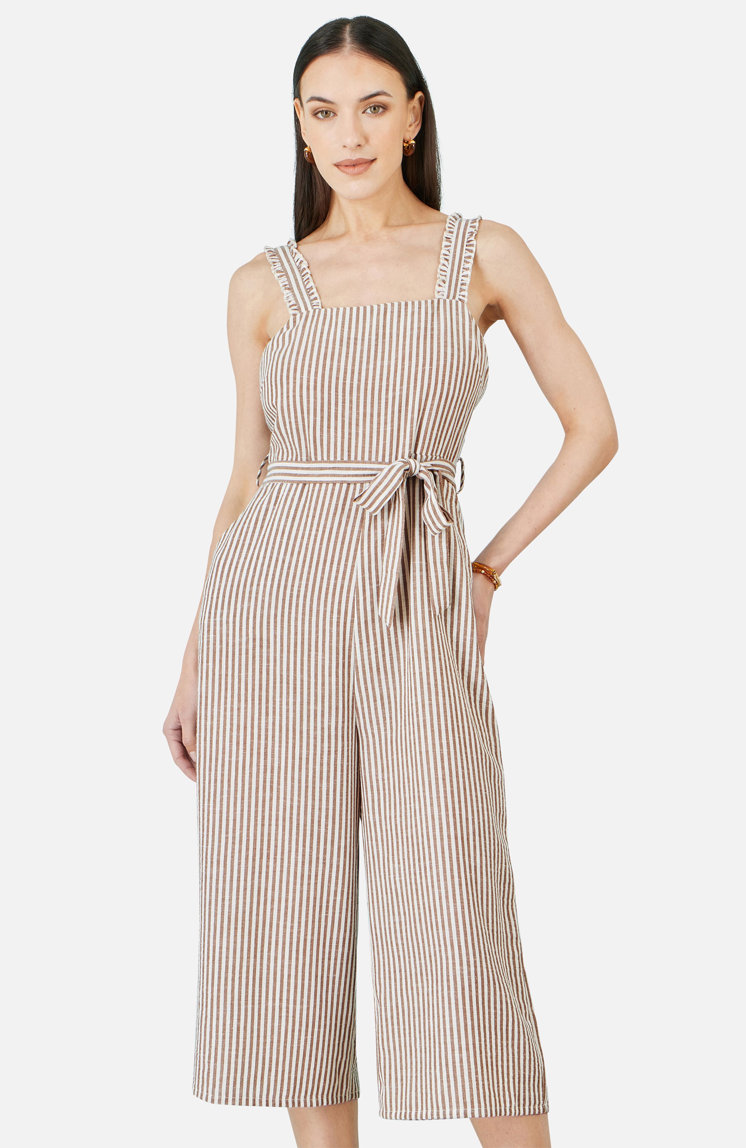 Yumi Brown Stripe Strappy Jumpsuit