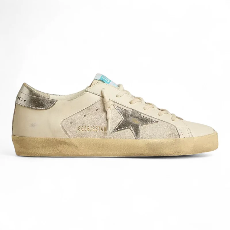 Super-Star sneakers in white leather and suede with silver and gold leather stars