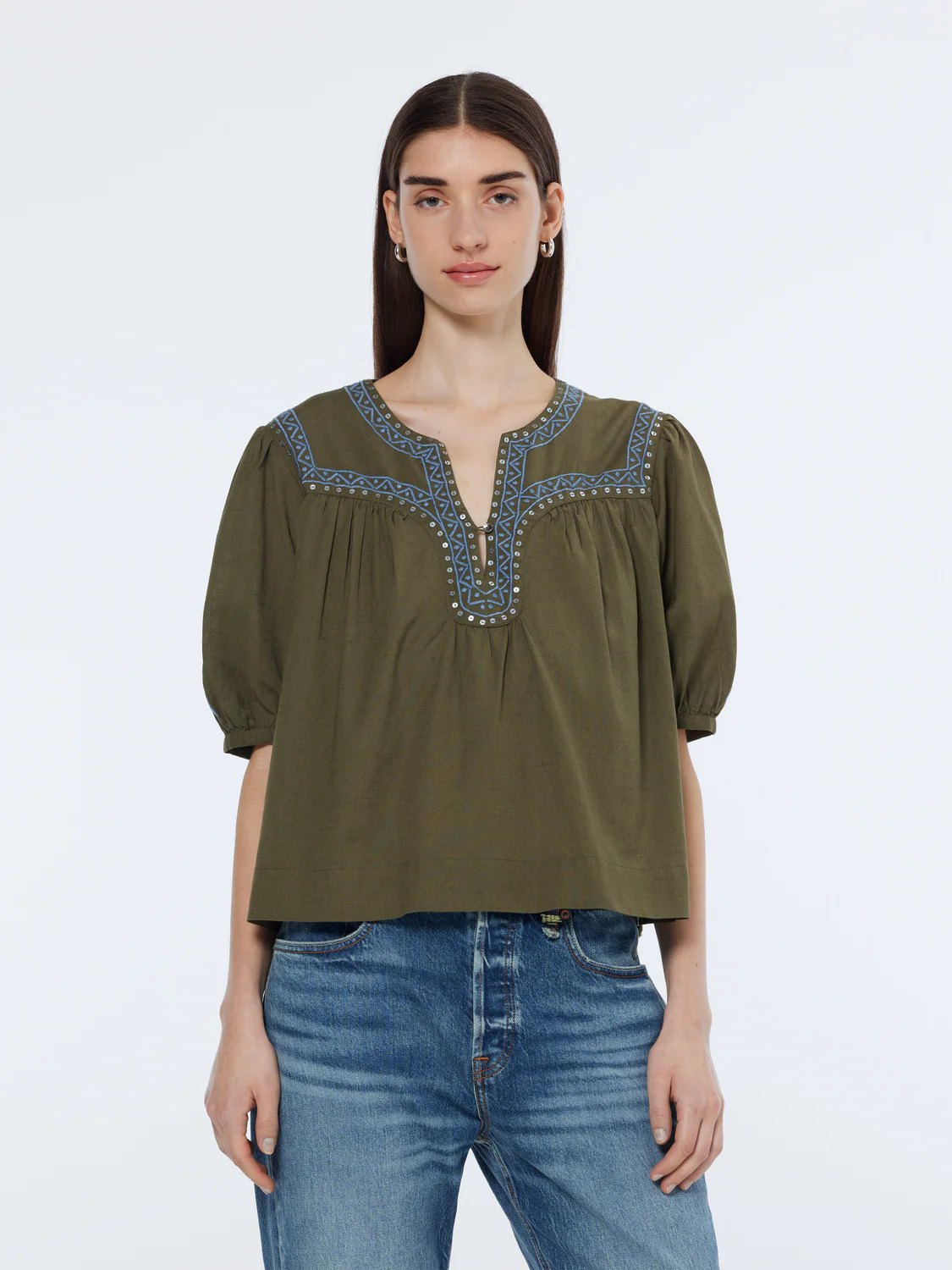 Embroidered Peasant Top