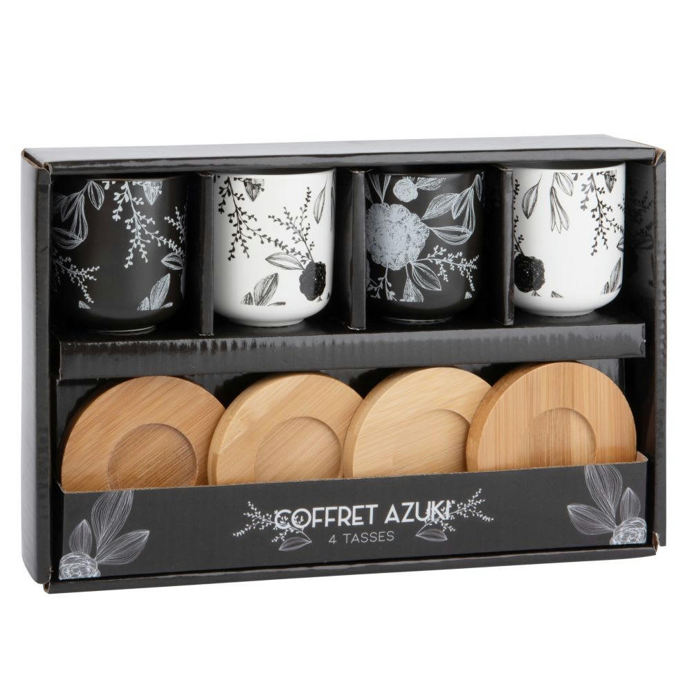 SHODO - Coffret 4 tasses en porcelaine et soucoupes en bambou