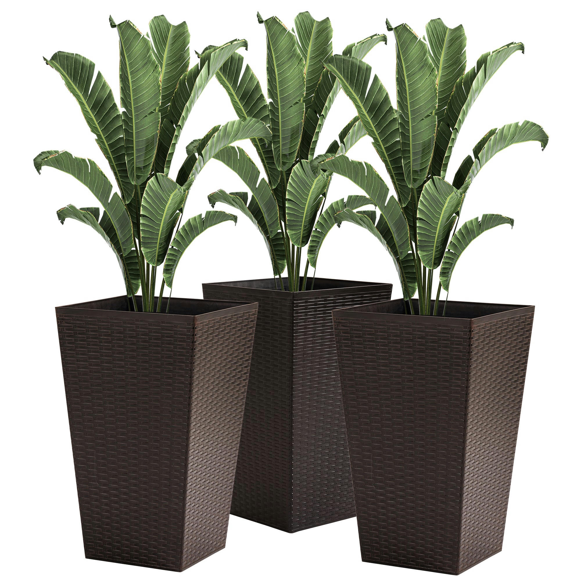 - Lot de 3 pots de fleurs H.61 cm PP aspect rotin chocolat