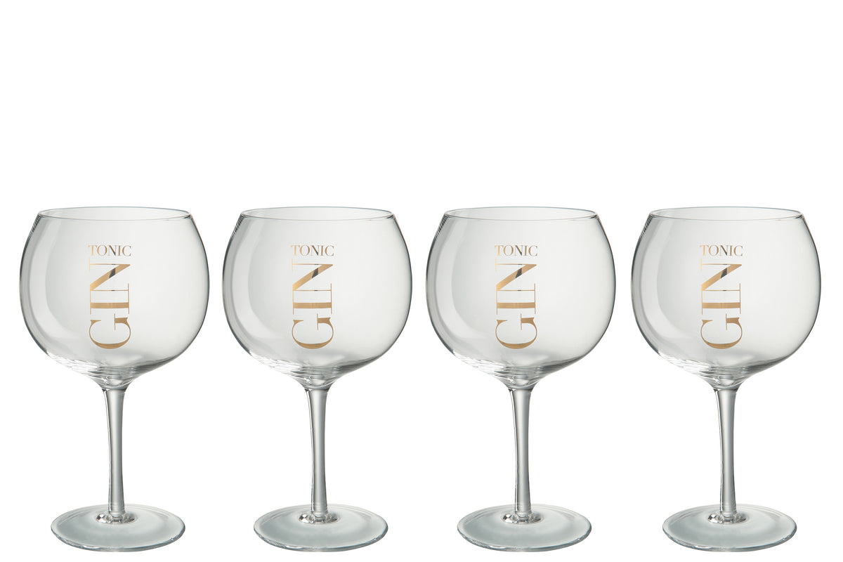 J-Line glas Hoog Gin - transparant/goud - giftbox - 4 stuks