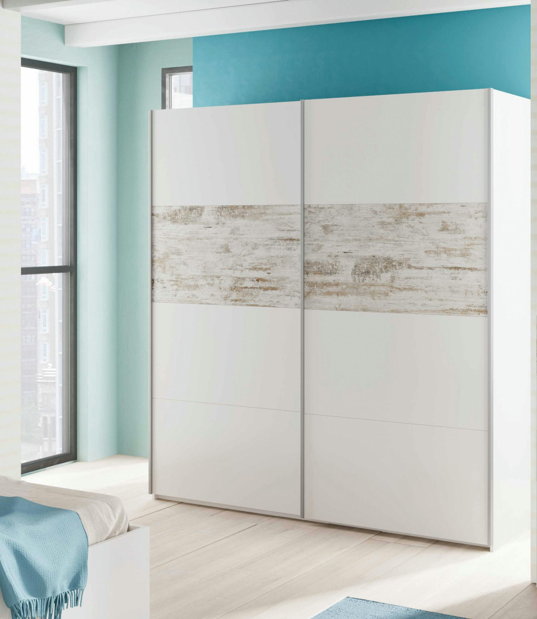 DCIOFF - Garde-robe avec 2 portes coulissantes effet bois blanc avec détail