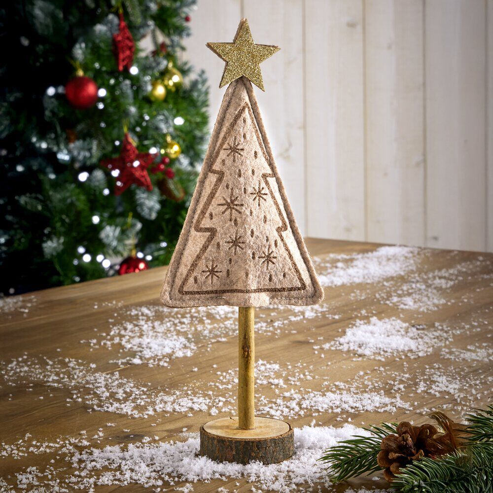 Sapin feutrine et bois à poser H27cm