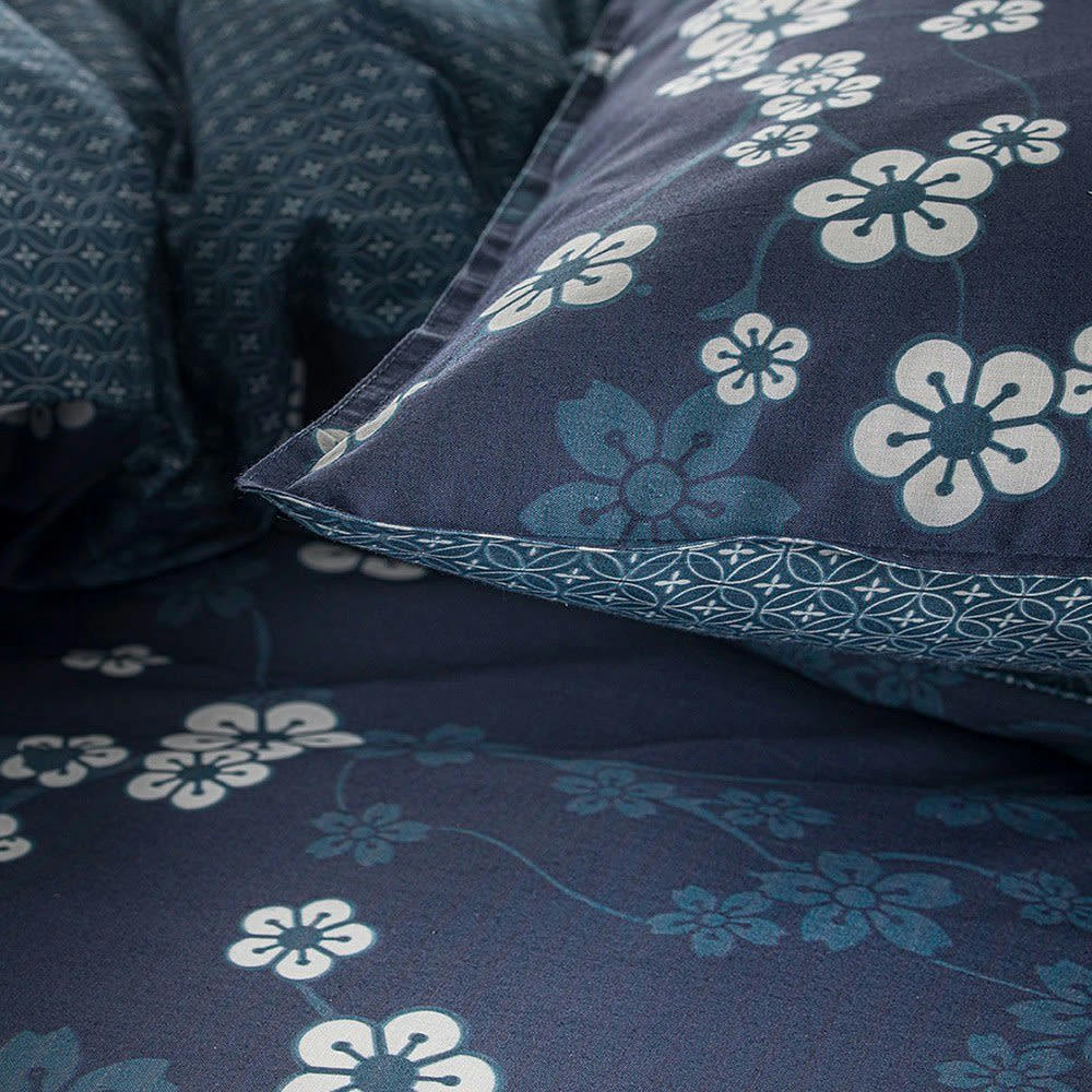 SUNSHINE - Parure de lit 2 personnes imprimé floral en Coton Bleu 220x240 cm