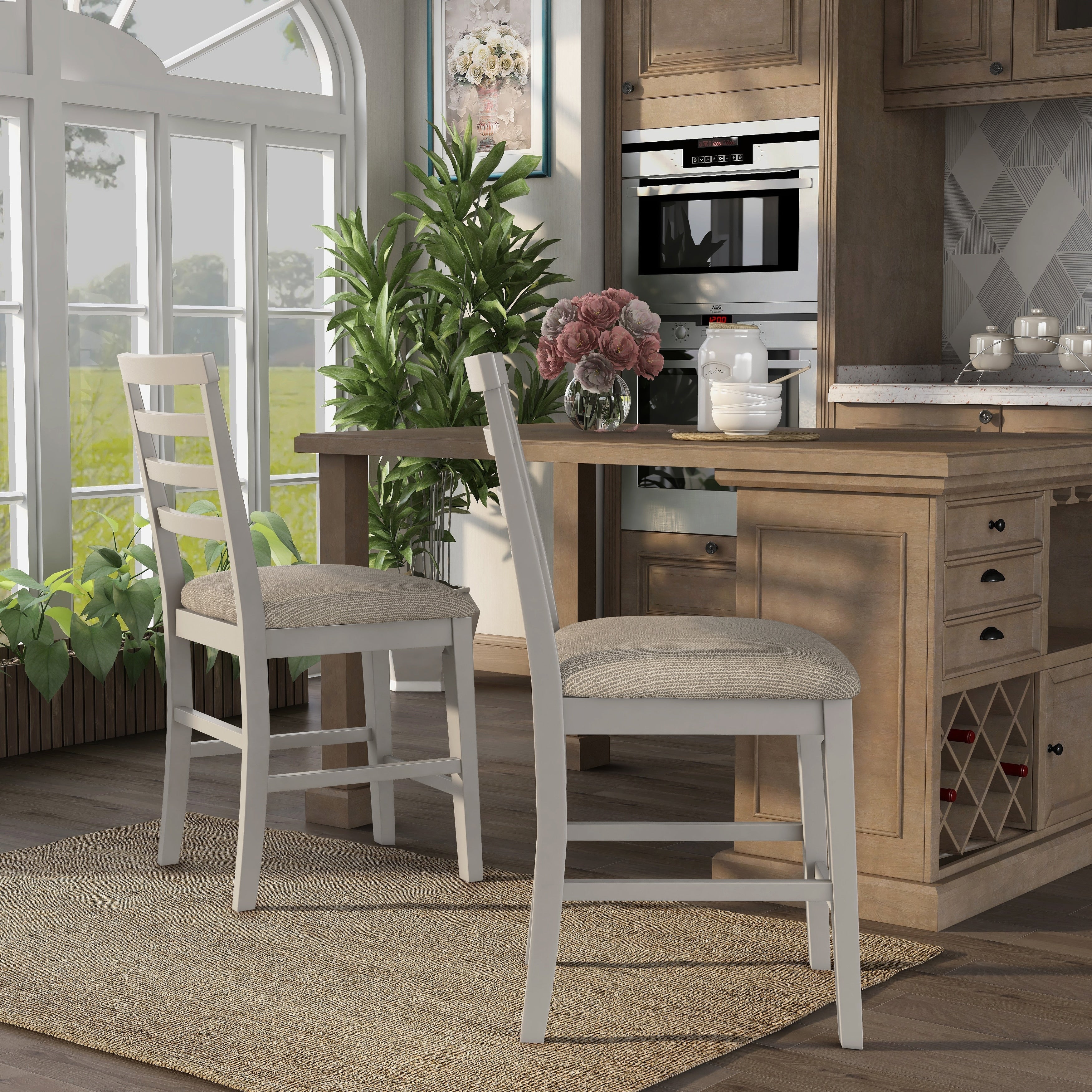 Furniture of America Biaz Farmhouse White Wood Counter Height Chairs (Set of 2)