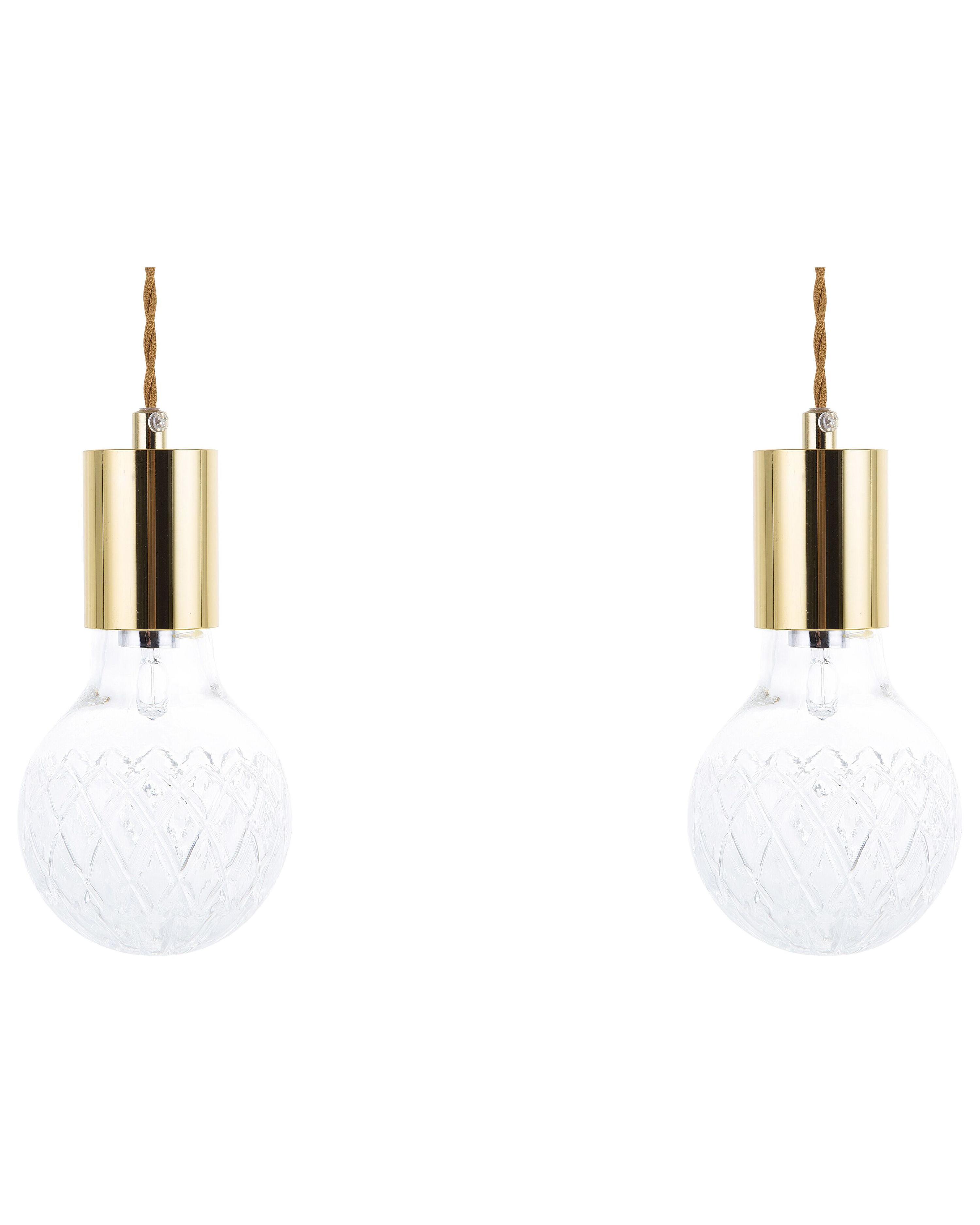 Set of 2 Pendant Lamps ANZA Glass Gold