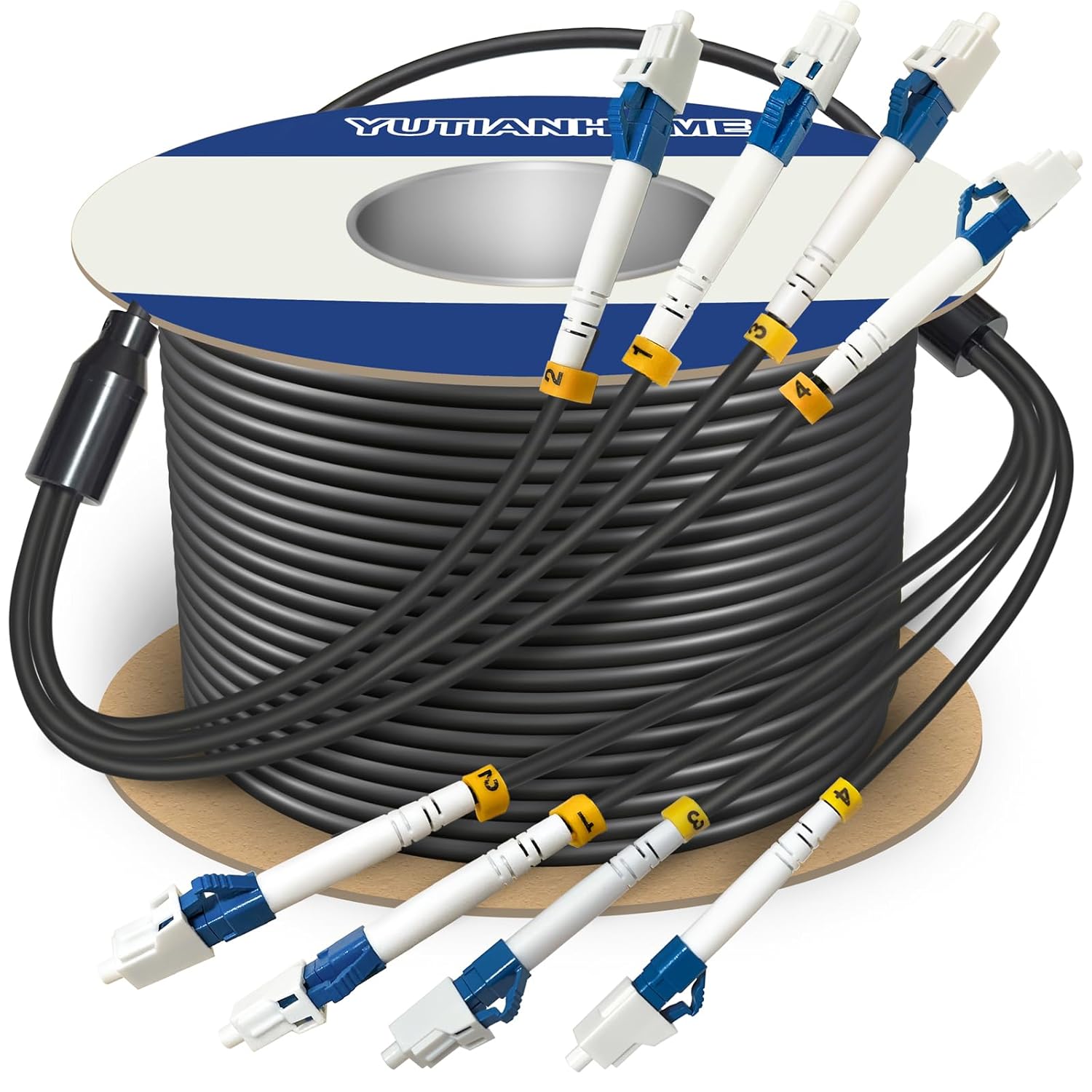 500 Feet (150 Meters) 4 Core Industrial TPU LC to LC Outdoor Armored Fiber Optic Cable  4 Strands OS2 Single Mode Fiber Patch Cable with LC Connectors  9/125um  OD-5mm  Direct Burial LC-LC