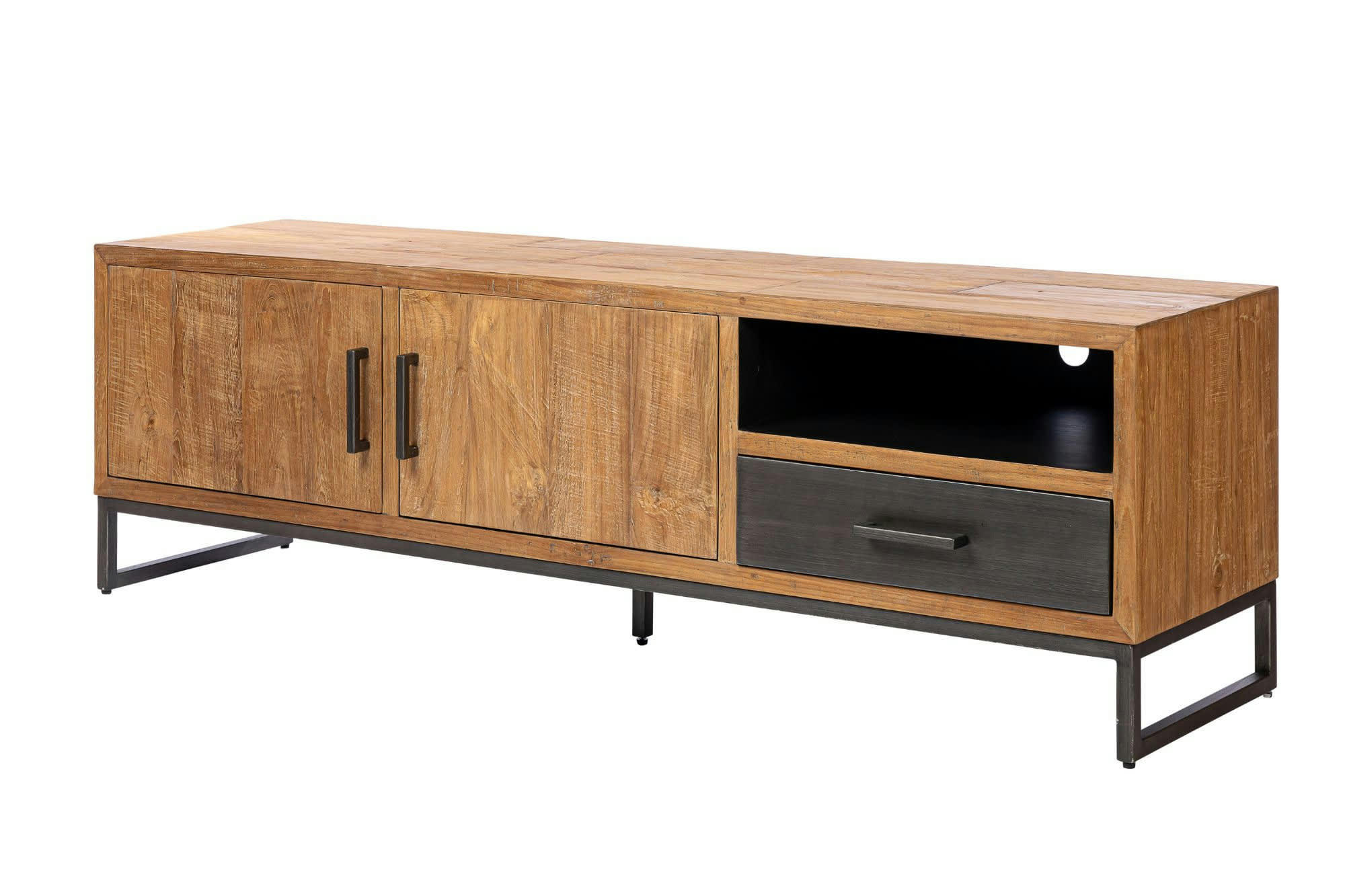 SETE - Meuble TV en bois et métal 2 portes 1 tiroir 1 niche