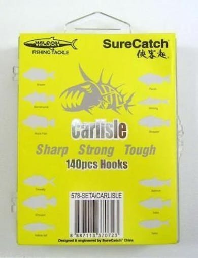 Surecatch 140 Piece Assorted Carlisle Fishing Hook Pack in Tackle Box