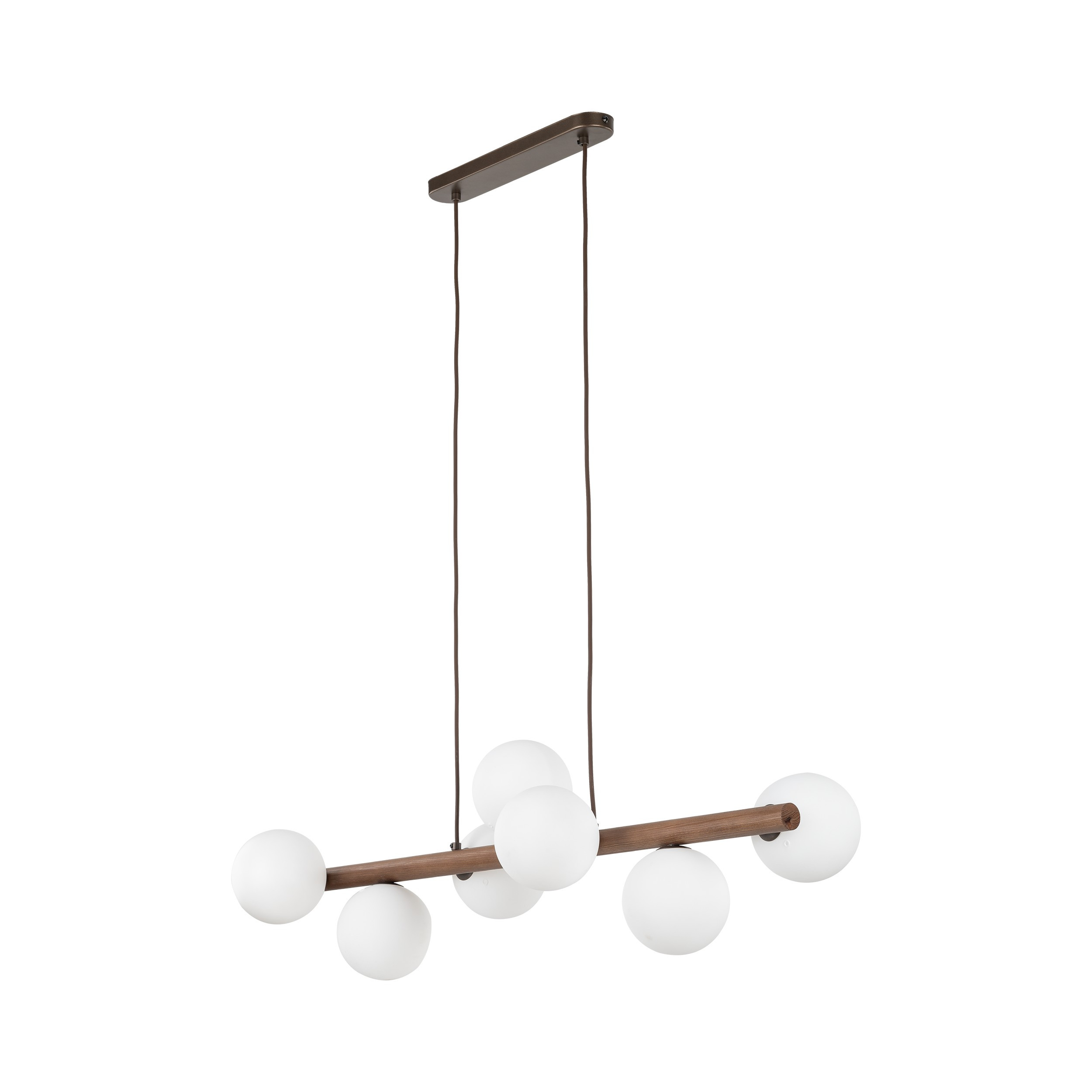Lampa Wisząca Tk Lighting Estera Drewno Orzech Belka 7X Klosze Białe Kulki