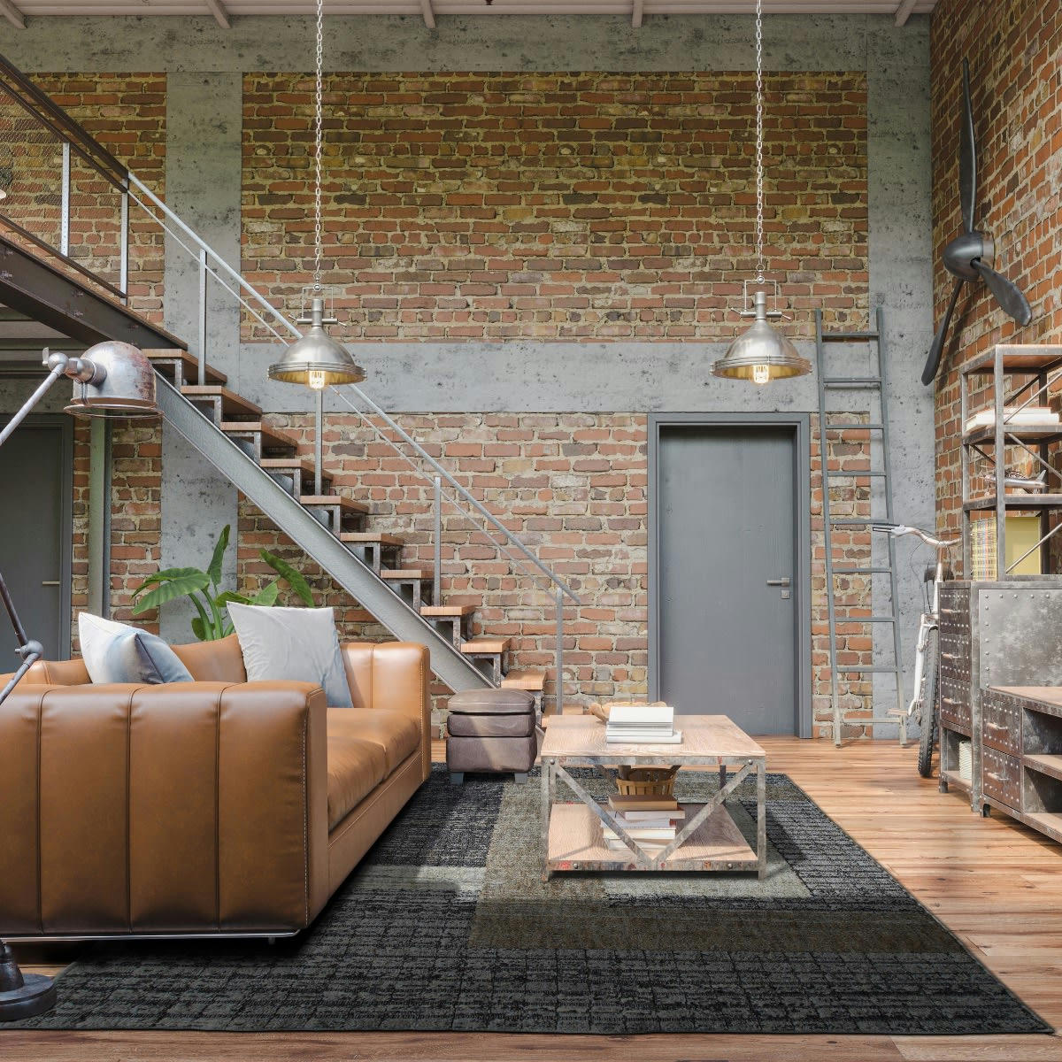 RECYCLE - Tapis recyclé motif croisement gris noir 120X170