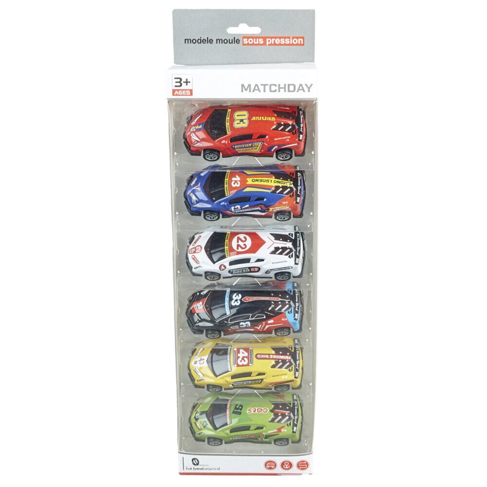 Lot de 6 voitures de course en métal L10,5cm