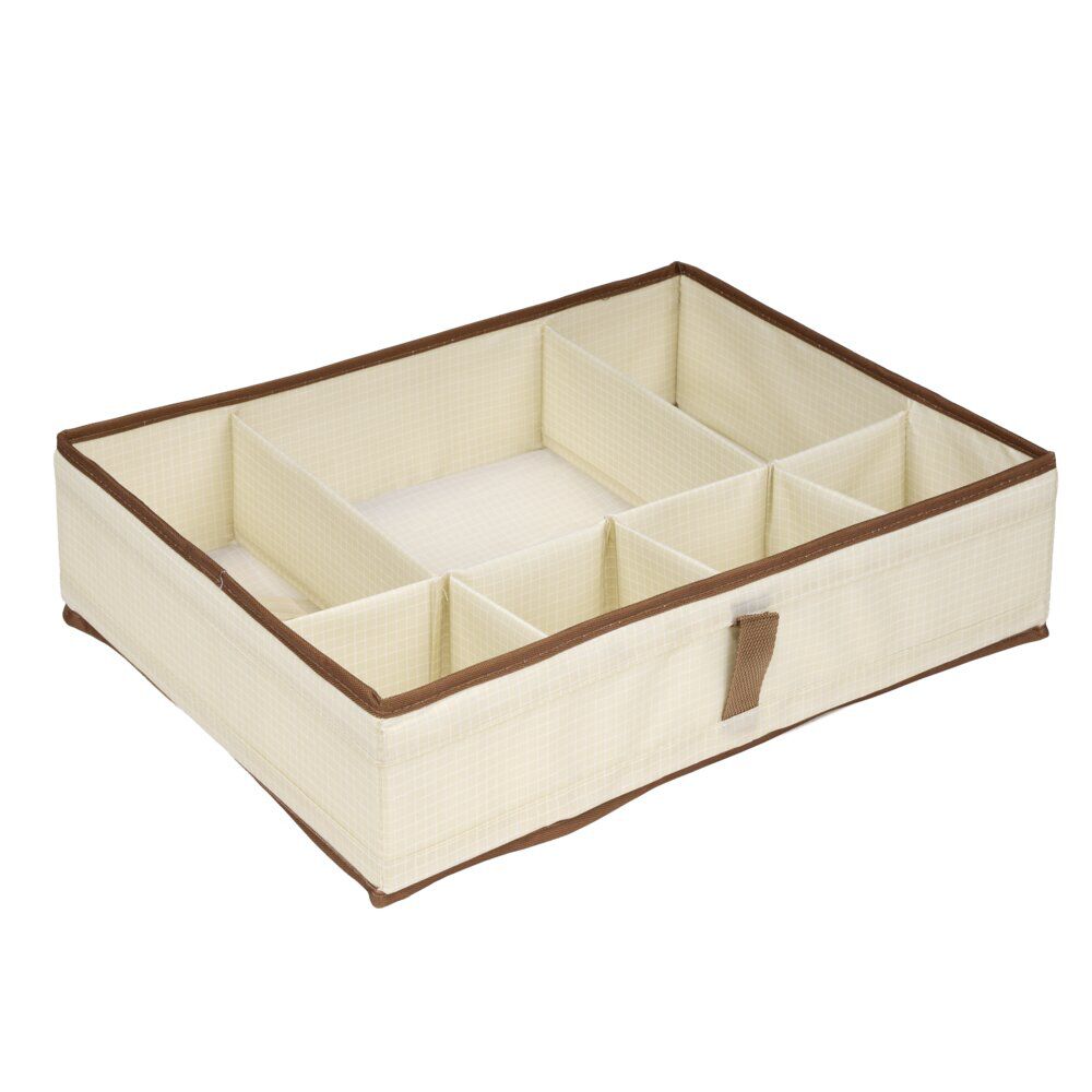 Panière de rangement compartimentée 16L 6 cases polycoton beige et marron 44x34cm