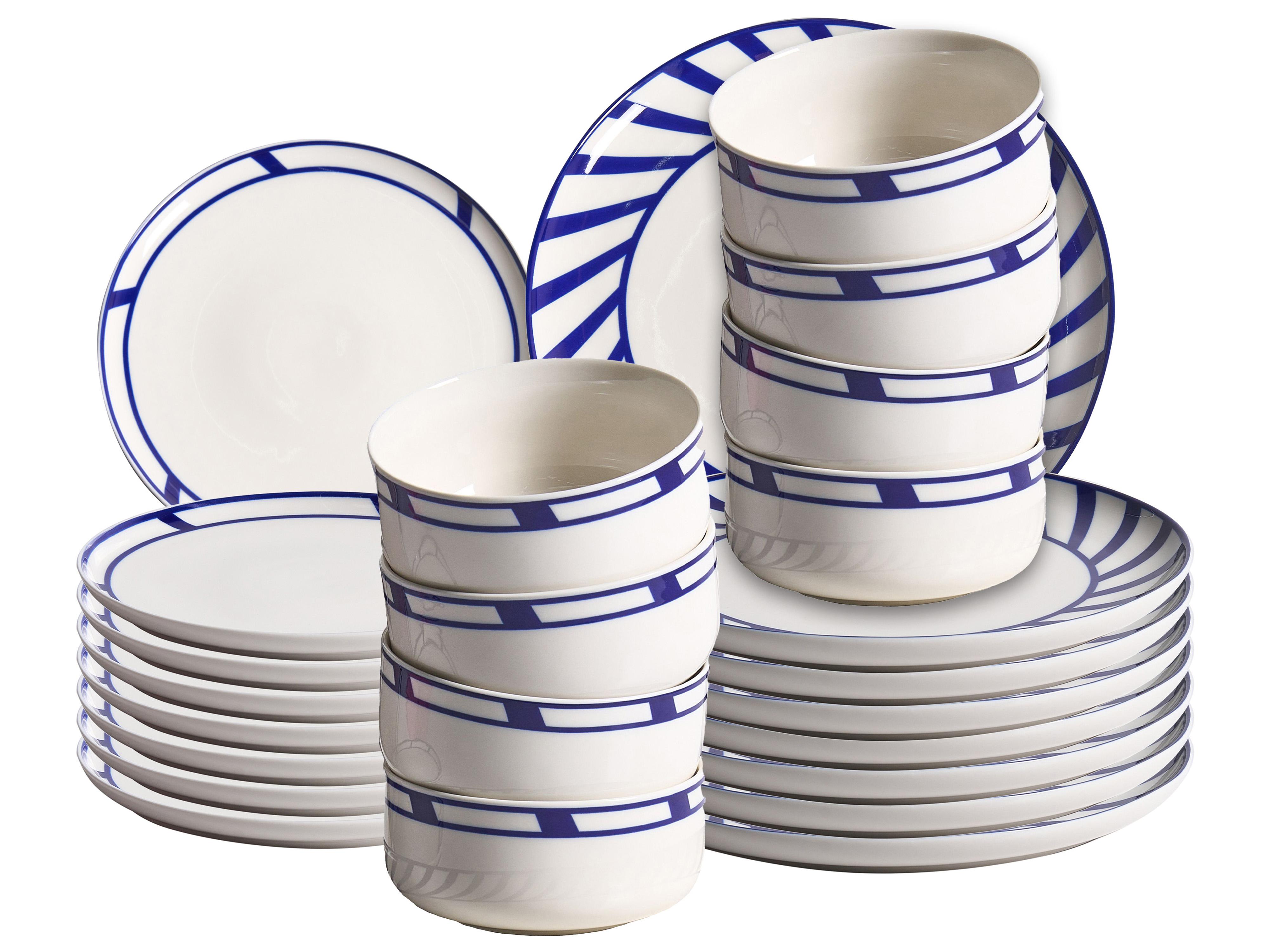 Set of 12 Dinnerware SHISO Porcelain White/ Blue