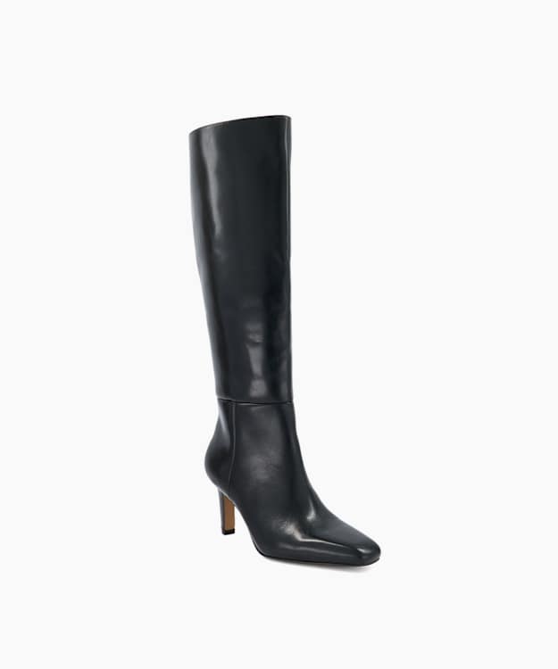 Standin Black - Leather Heeled Knee-High Boots