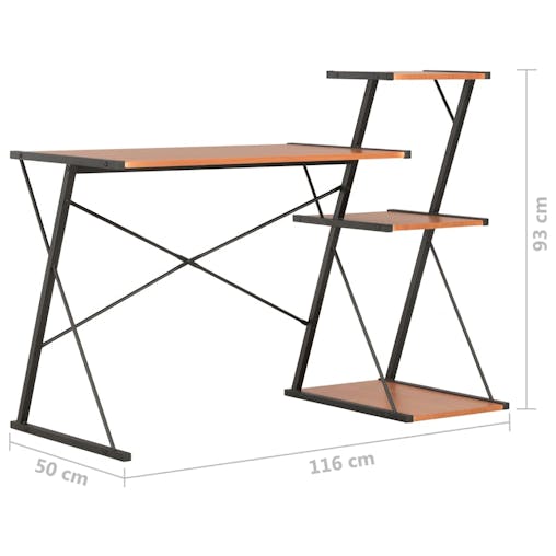 NNEVL Desk with Shelf Black and Brown 116x50x93 cm