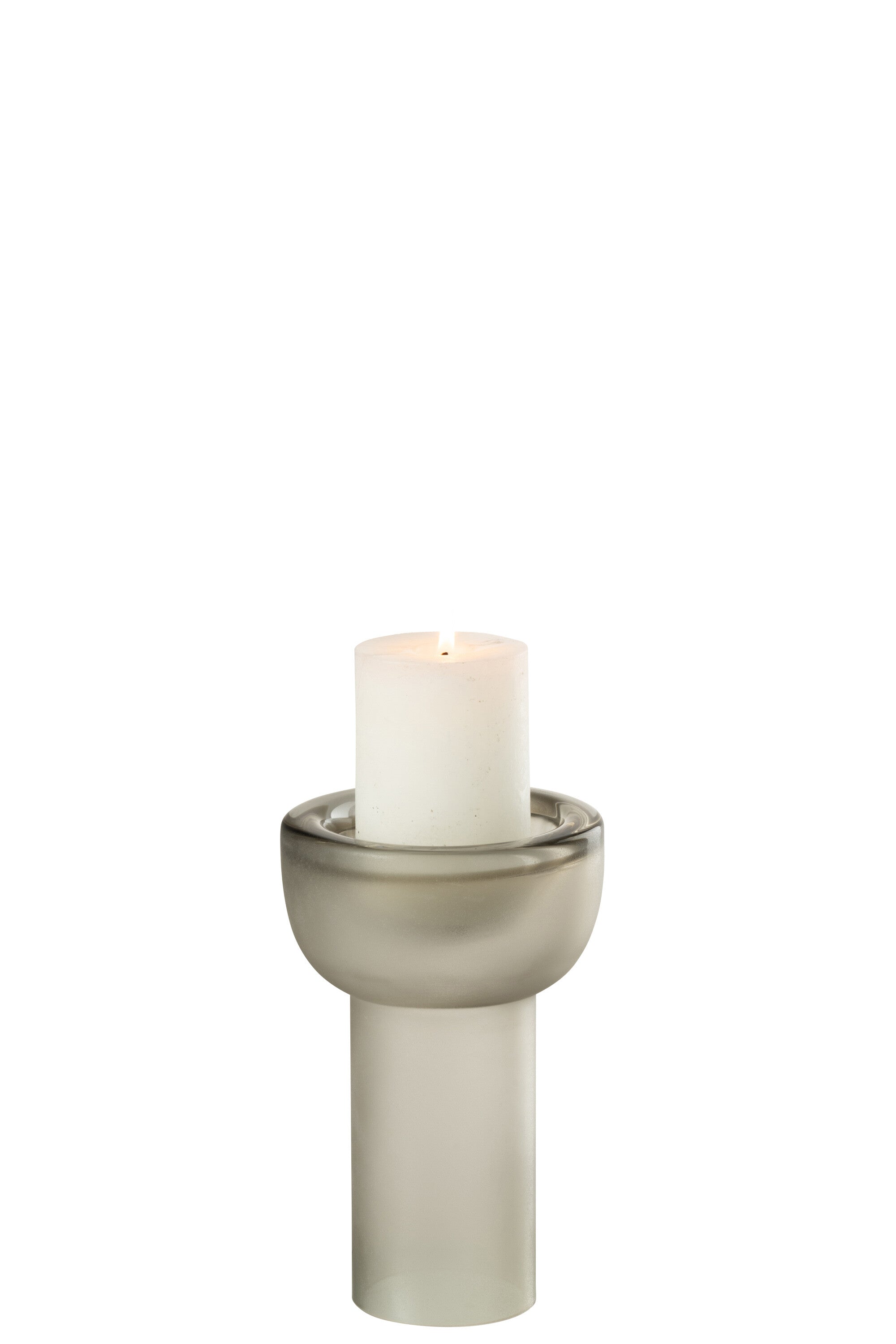 J-Line vaas kandelaar Yara - glas - grijs - small - 20 cm ho