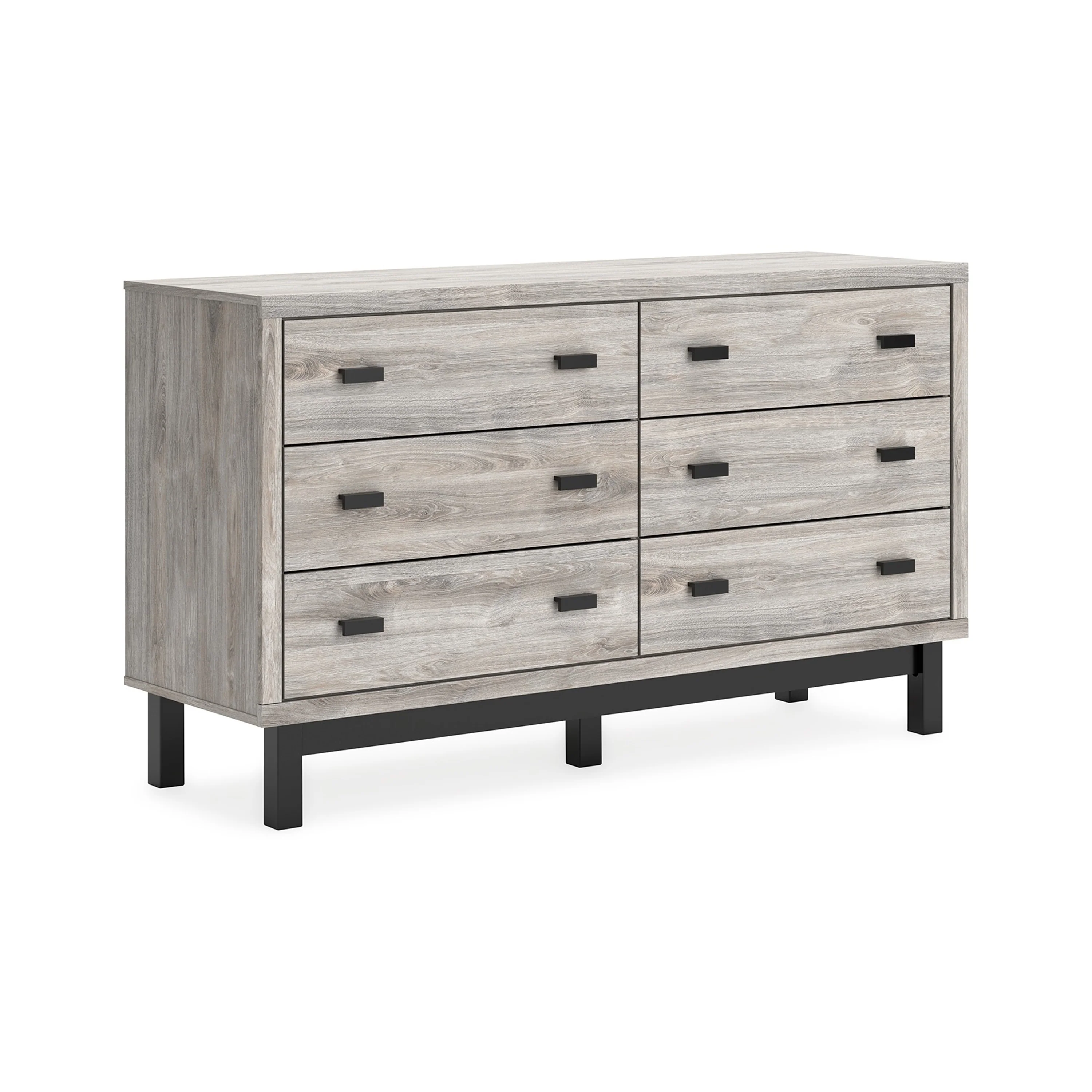 Veso 62 Inch Wide Dresser, 6 Drawers, Modern Light Gray and Black