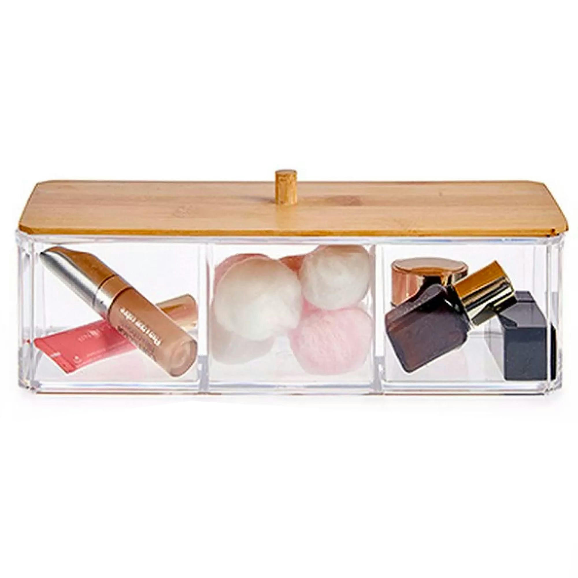- Rangement maquillage acrylique et bambou 3 compartiments