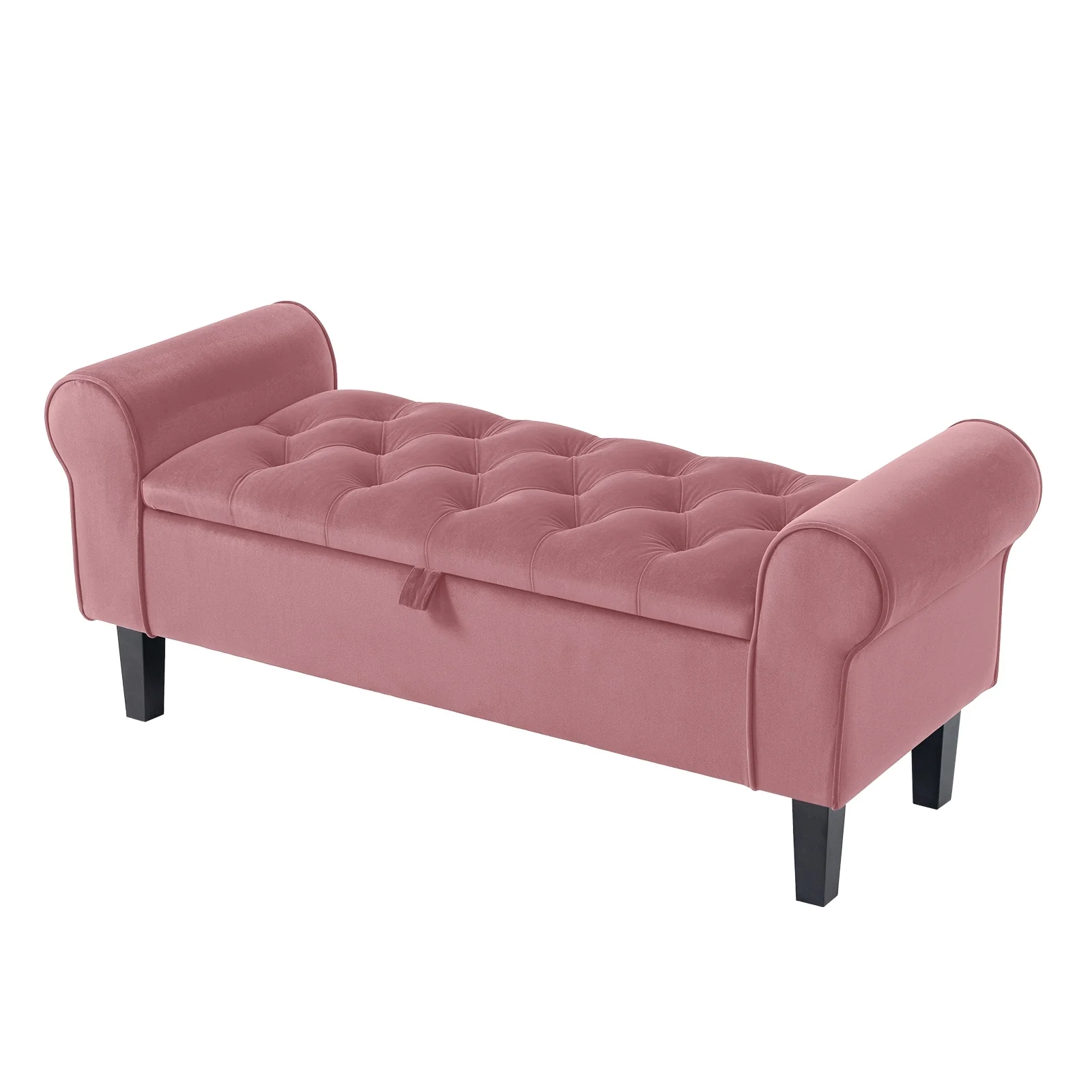 Velvet Storage Bench With Rubber Wood Legs for Bedroom