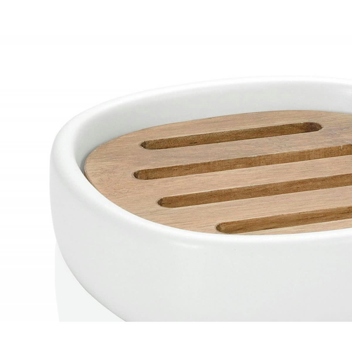 ACACIA - Porte savon en céramique blanche et acacia