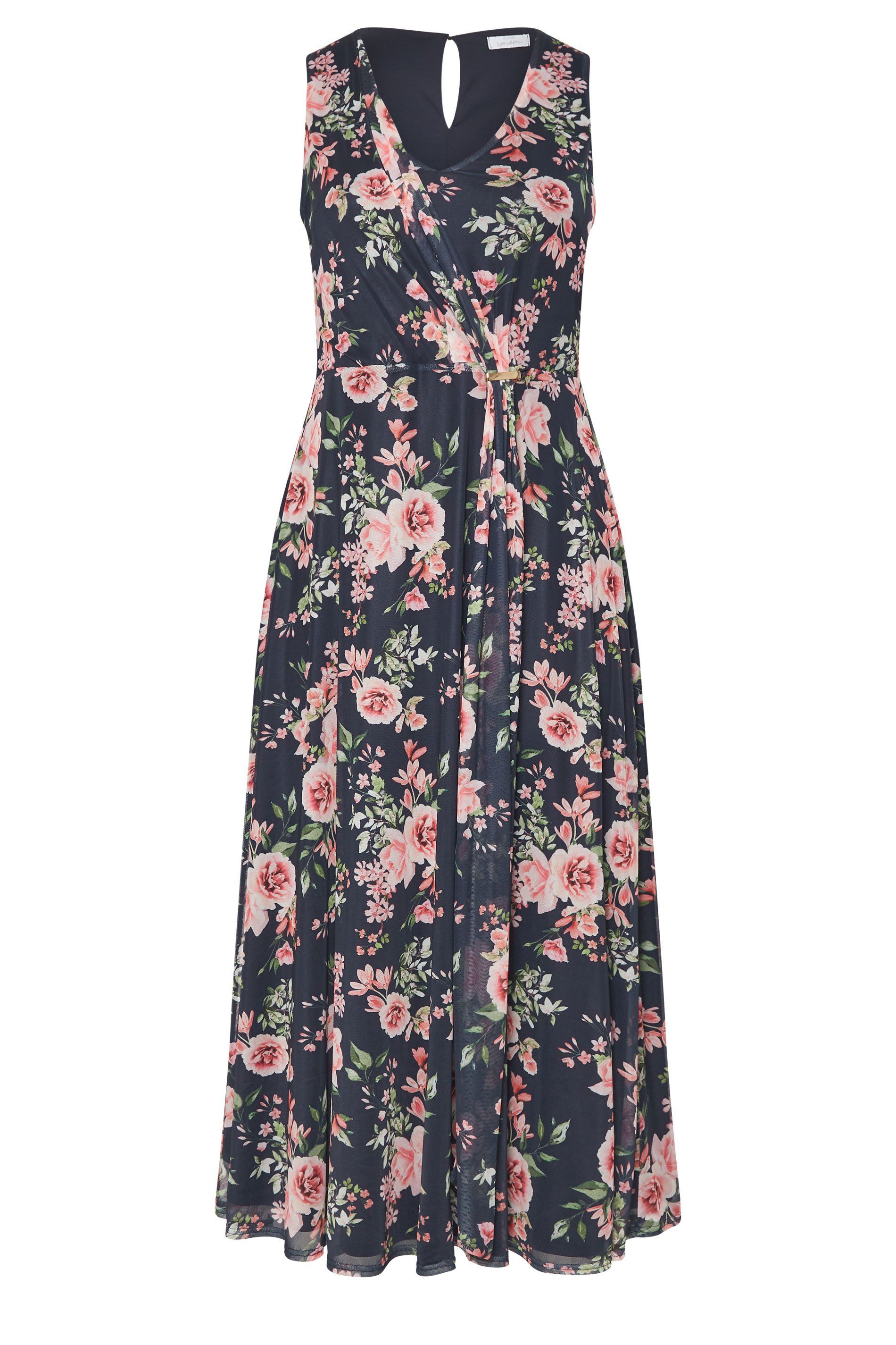 Yours Floral Mesh Draped Maxi Dress