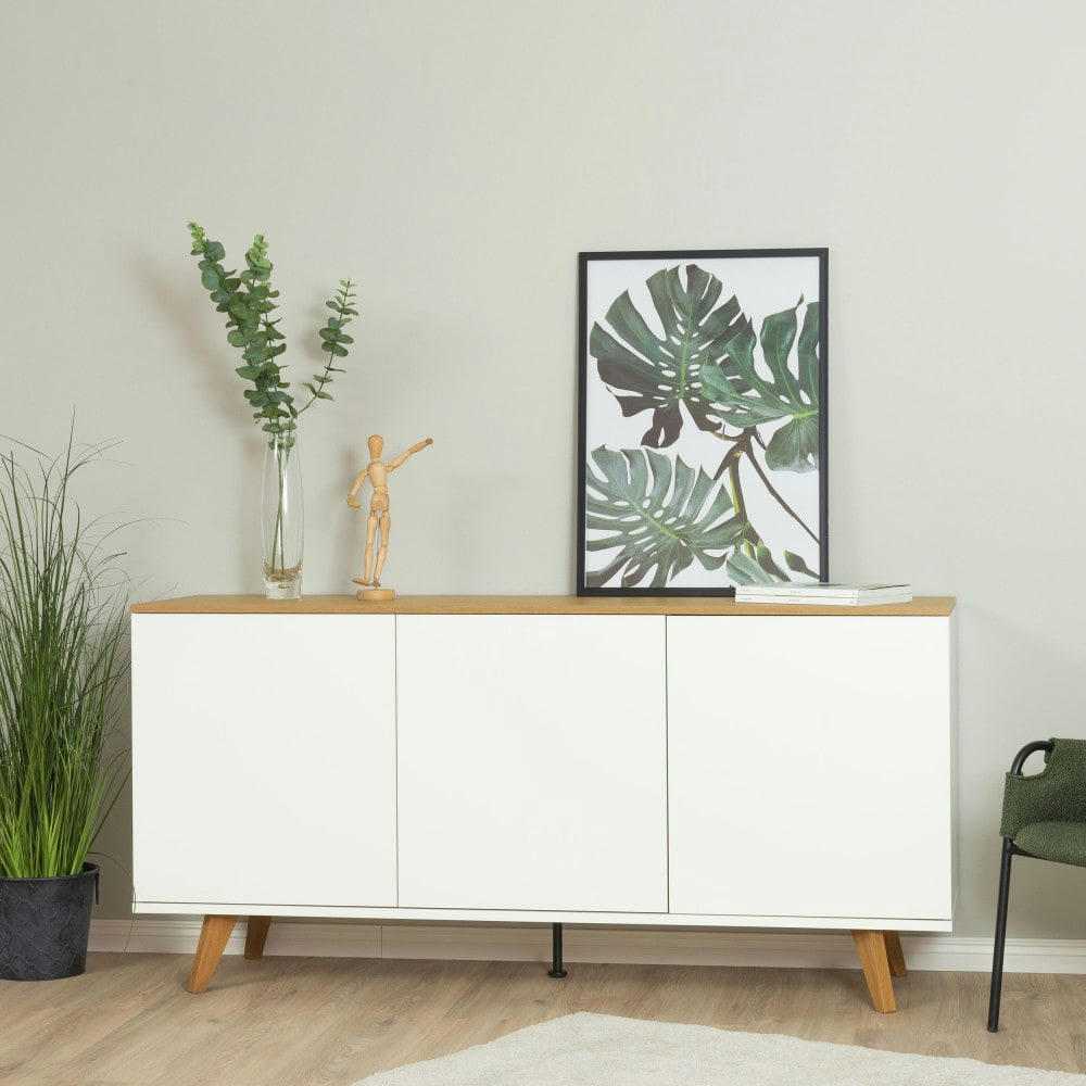 AMELIA - Buffet en bois 3 portes L162cm blanc