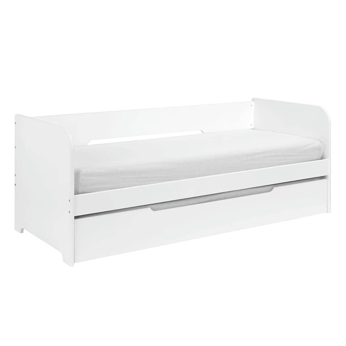 JAVA - Pack lit gigogne avec 2 matelas 80x190 cm bois massif blanc
