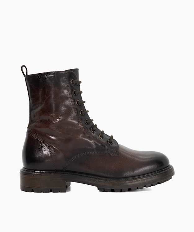 Patley Dark Brown - Leather Chunky Lace Up Boots