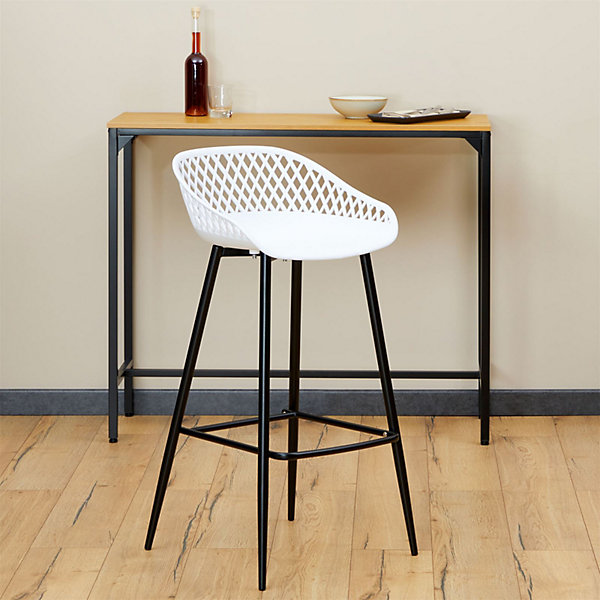 Lot de 2 tabourets de bar IREK, en plastique blanc et pieds en métal noir
