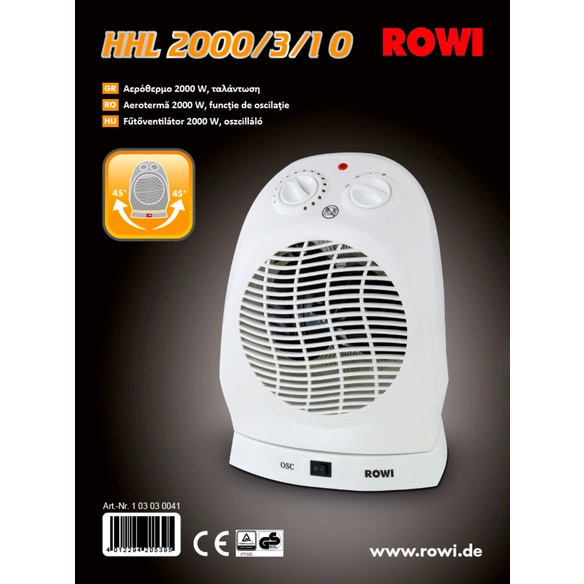 Heizlüftgerät »HHL 2000/3/1 O«, BxH: 20,5 x 30 cm, max. Heizleistung: 2000 W