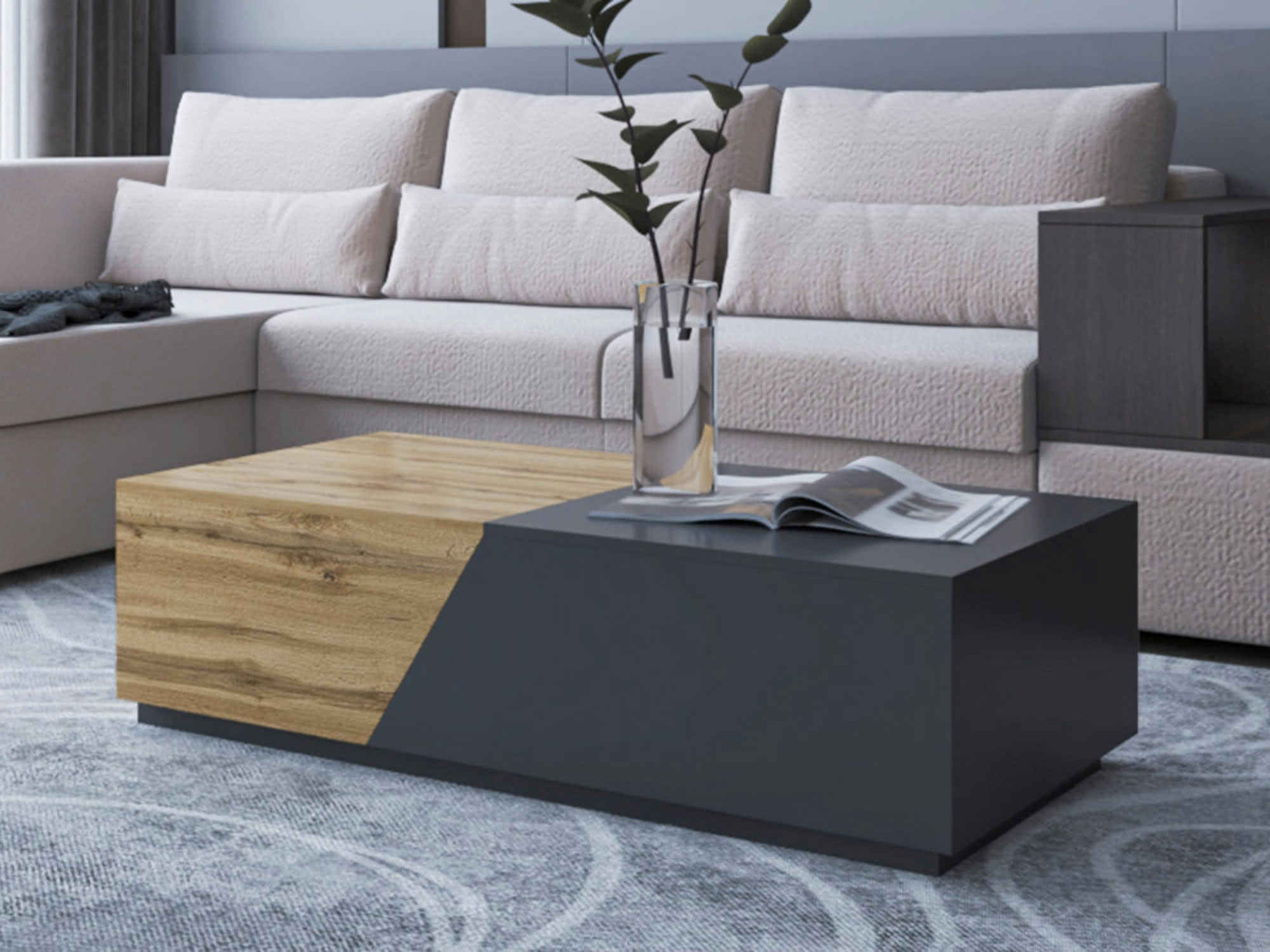 PITT - Table basse style industriel 124 cm bois / gris