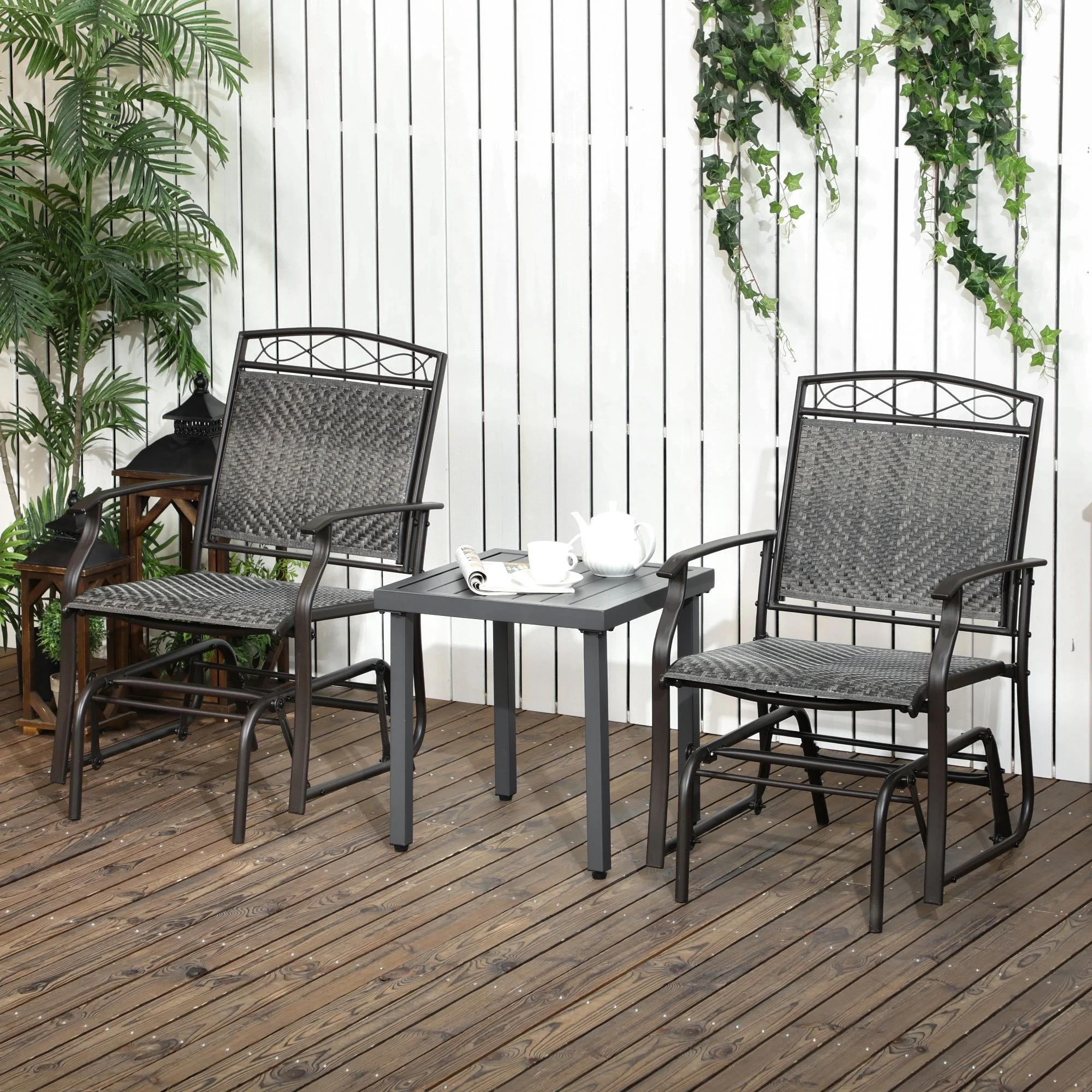 Outsunny Set of 2 Outdoor Glider Chairs, Porch & Patio Rockers for Deck with PE Rattan Seats, Steel Frames