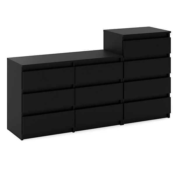 Grande commode avec10 tiroirs Noir160 cm - meuble TV, buffet, armoire pour salon