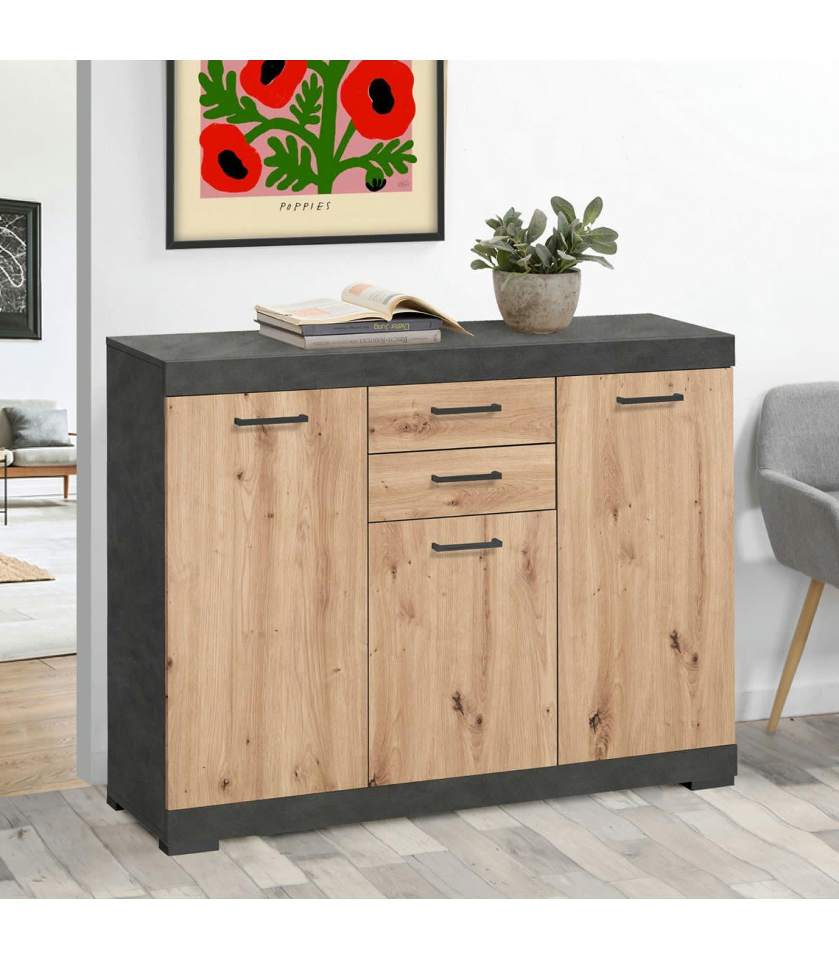 BRISTOL - Buffet avec 3 Portes et 2 Tiroirs L120cm