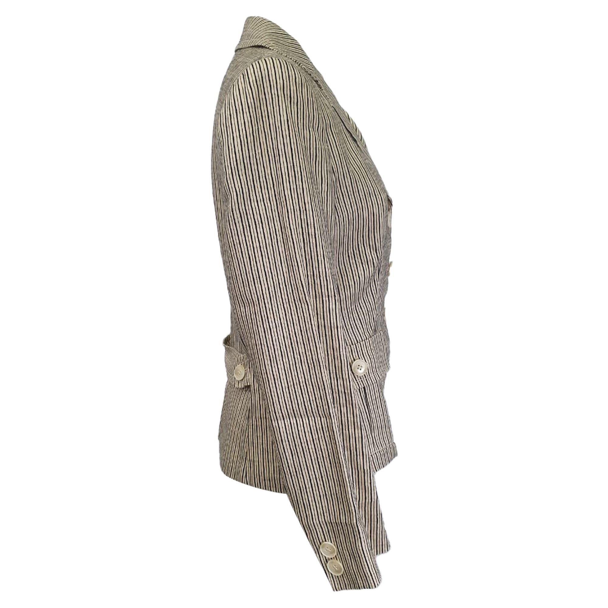 Max Mara Preloved Striped Blazer in Beige Cotton