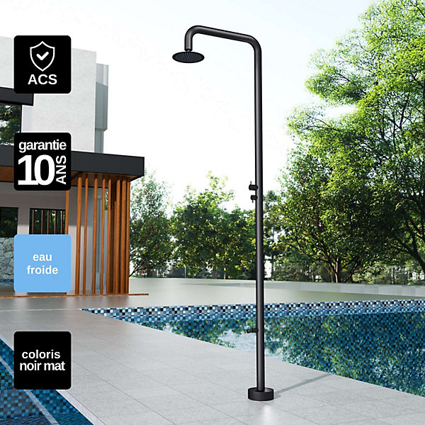 Douche de piscine Niagara en Acier Inox 316 Noir Matt - Tête 60x45mm - Corps 60x45mm- H. 2,18m - Garantie 10 ans - POOLIMEX