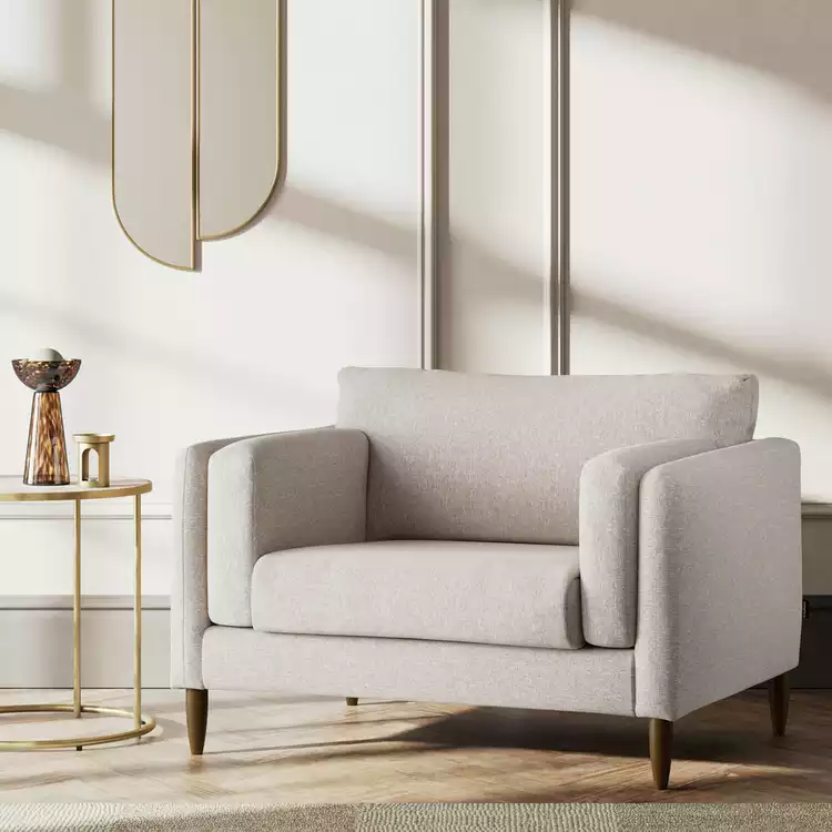 Habitat Newington Fabric Cuddle Chair - Natural - Dark Leg