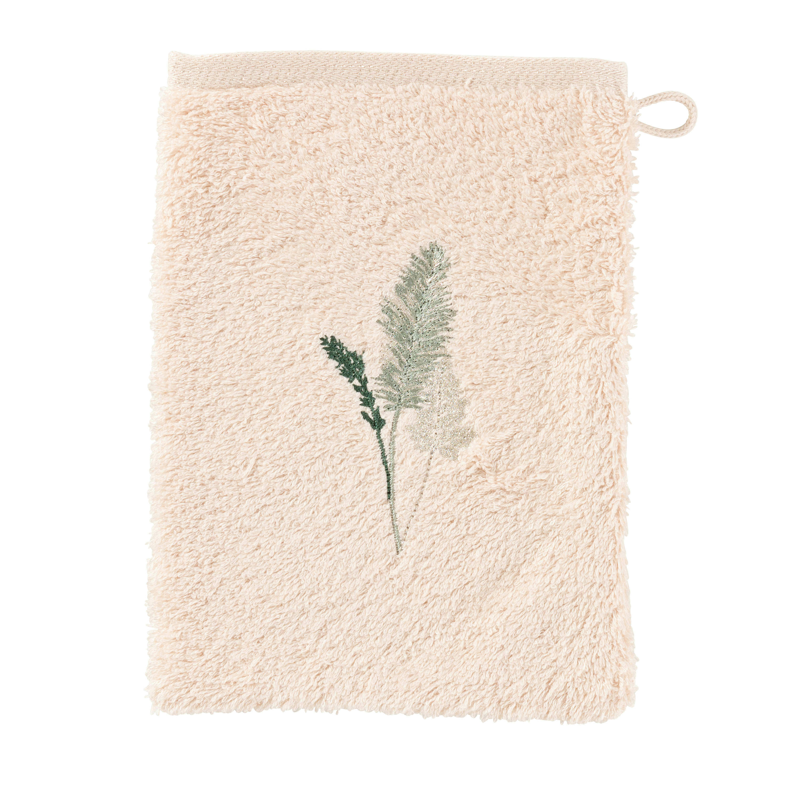 PAMPA 2 - Gant de toilette coton brodé bouclette beige 15x21