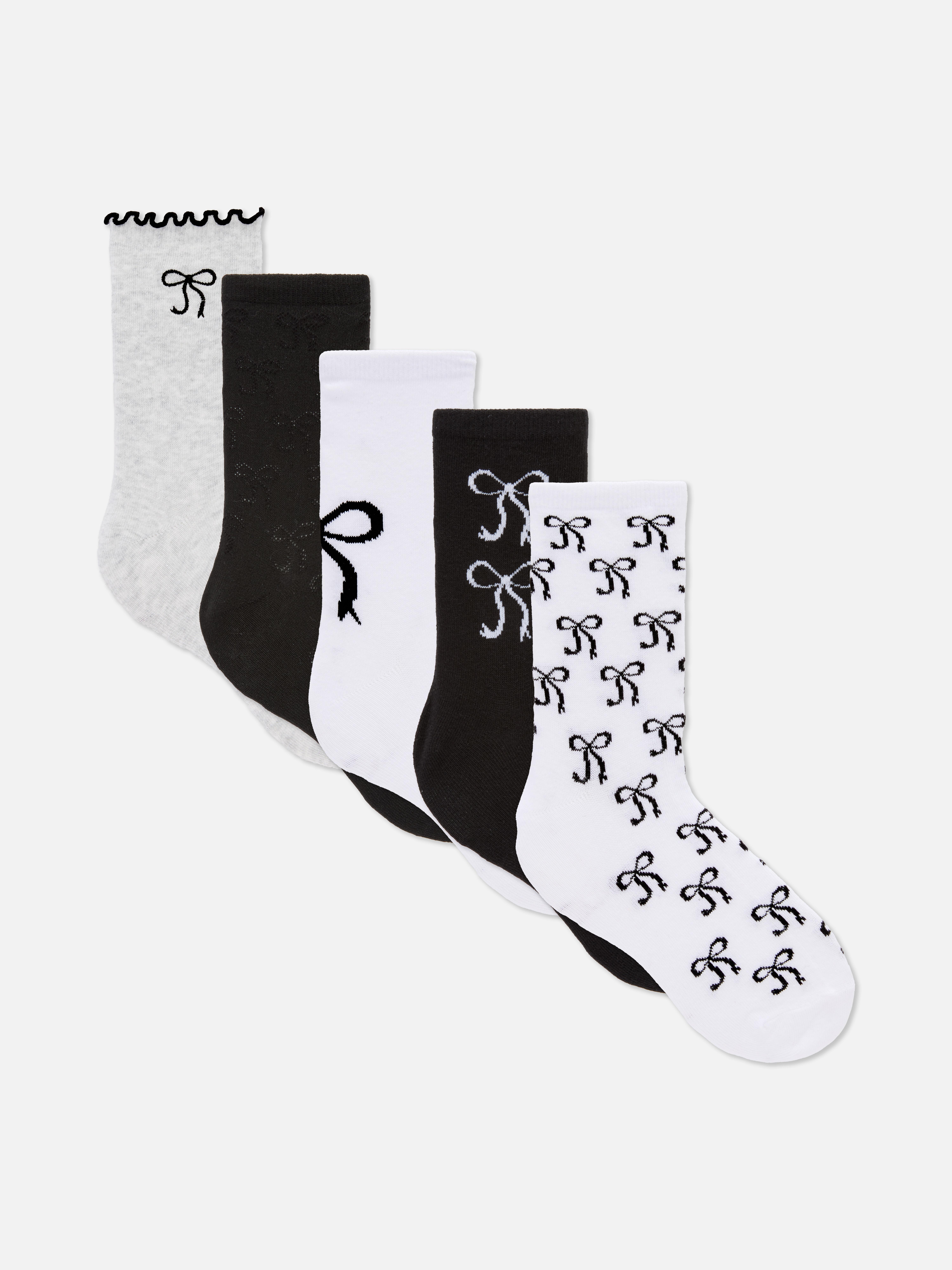 5pk Bow Patterned Crew Socks