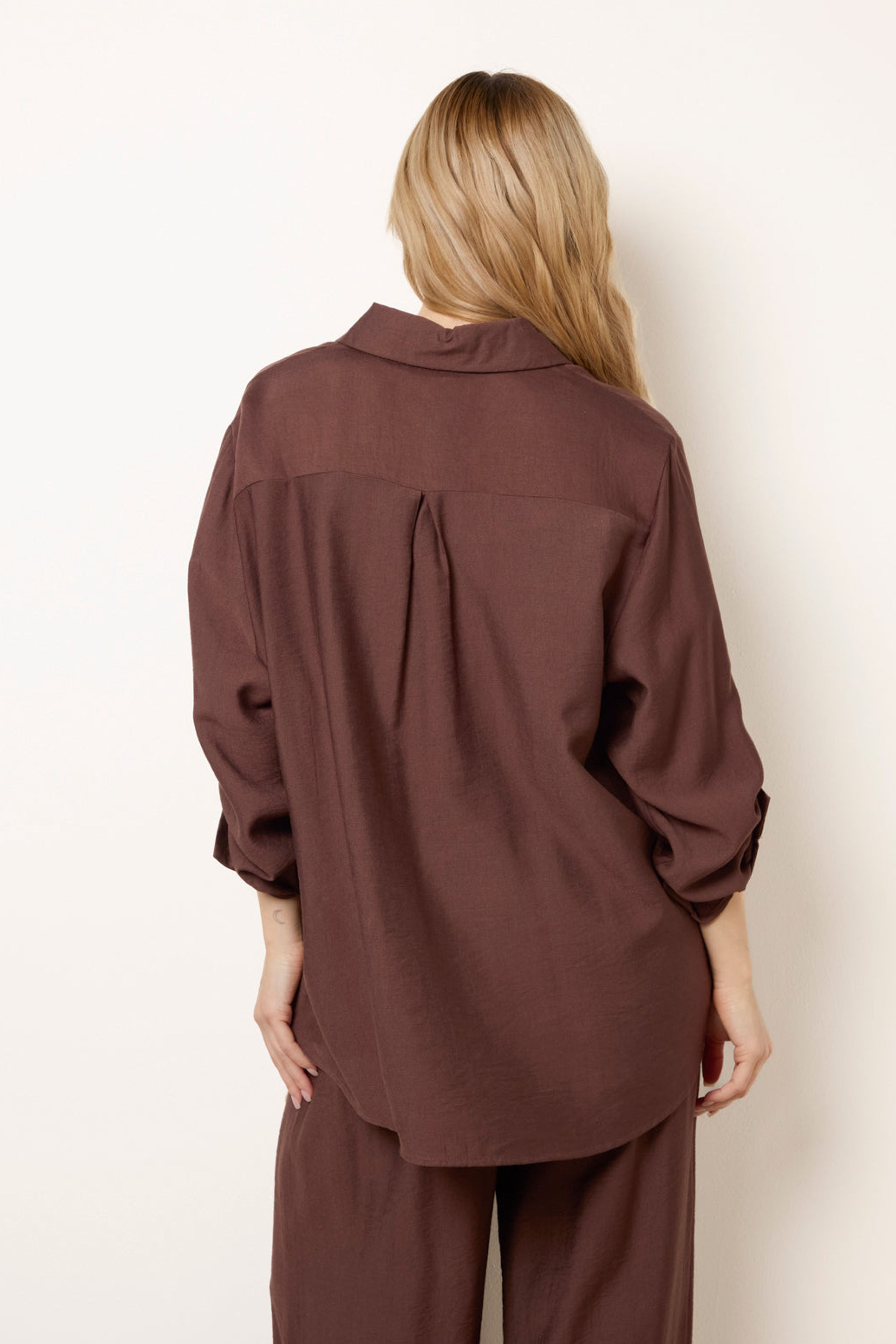 Blue Vanilla Brown Floral Embroidery Shirt